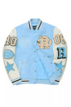 Adrienne Baby Blue Oversized Varsity Jacket