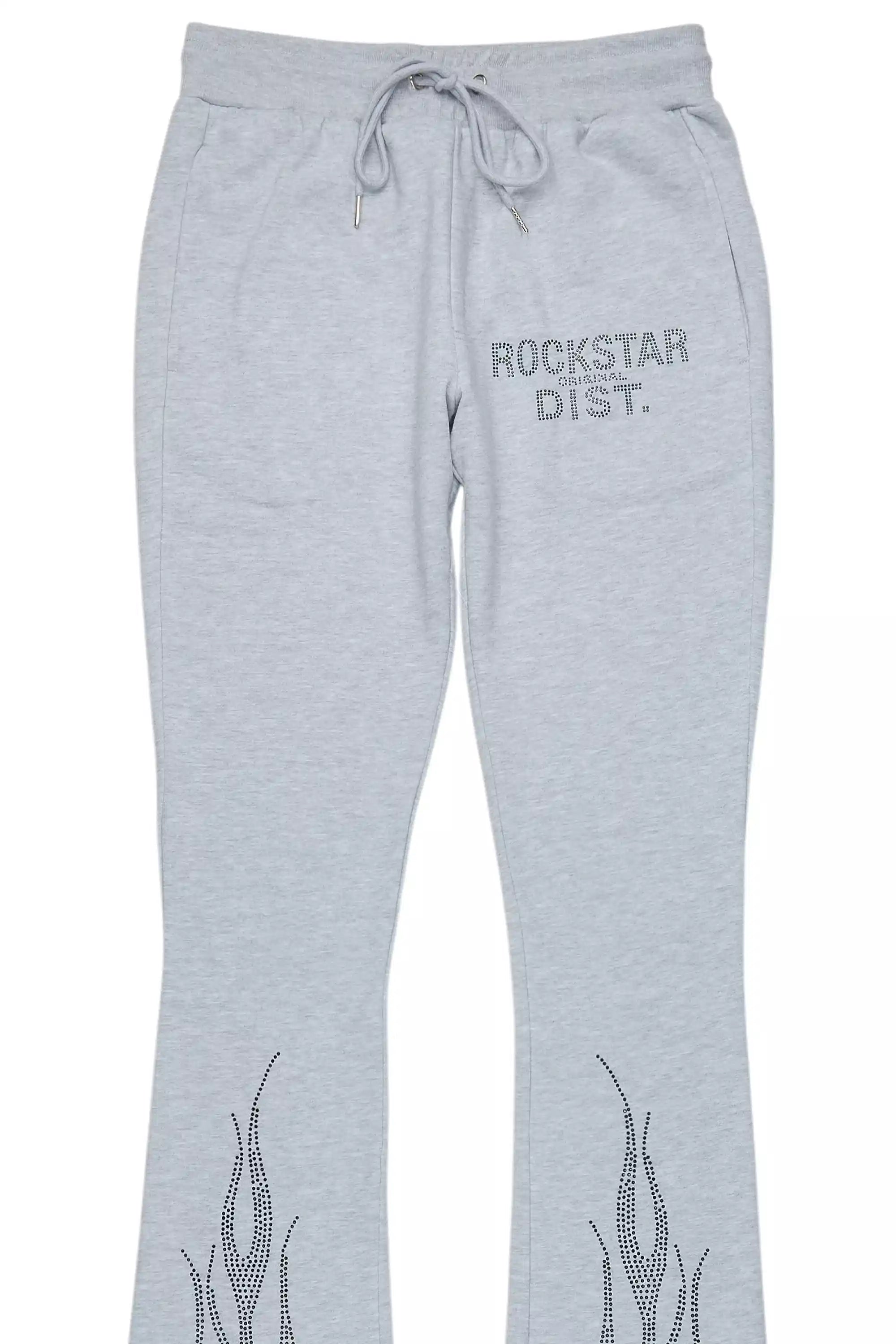 Pyrel Heather Grey/Black Rhinestone Stacked Flare Pant