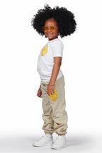Girls Racha White/Beige T-Shirt Cargo Jogger Set