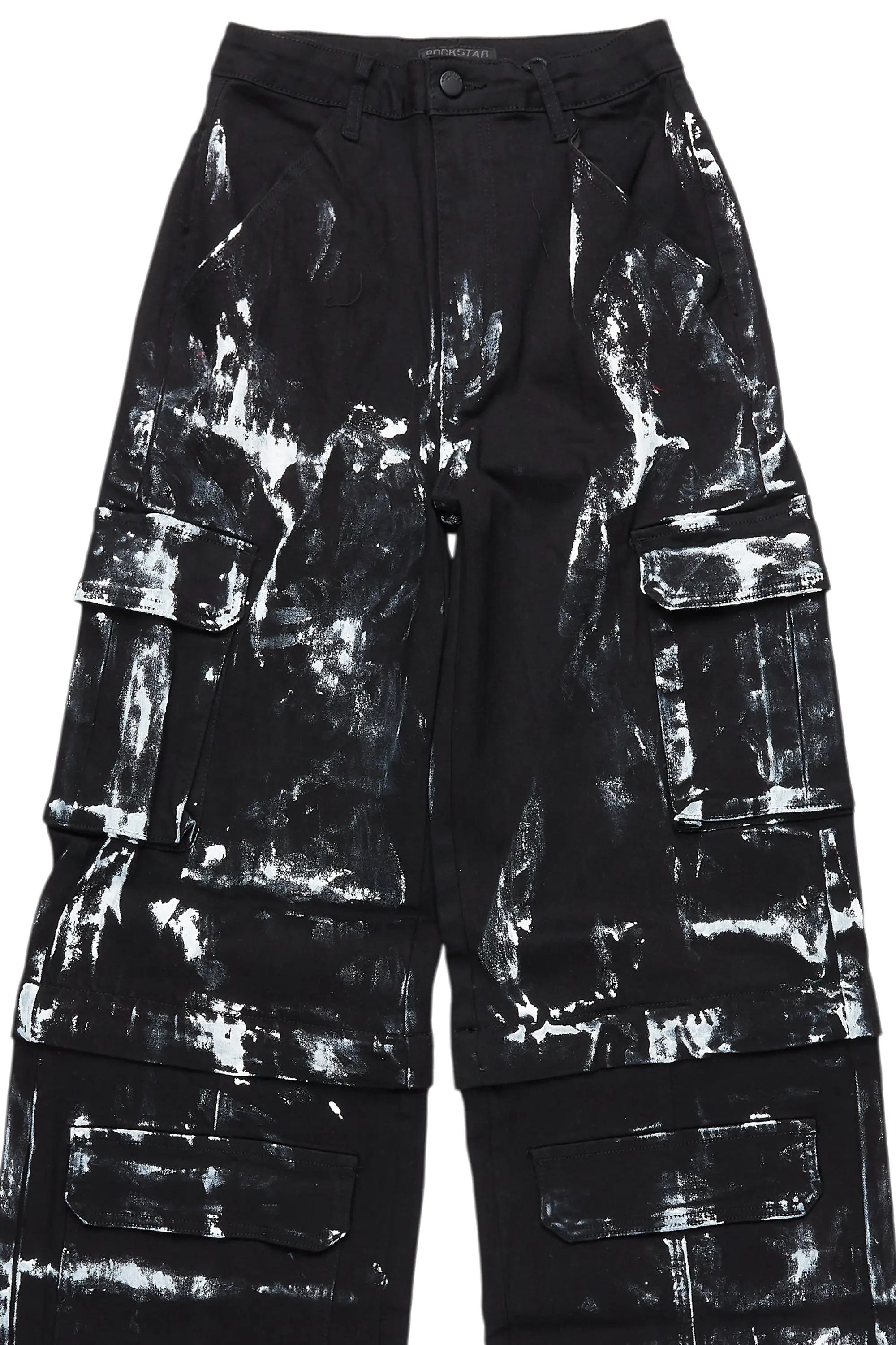 Necola Black Painted Stretch Wide Leg Jean