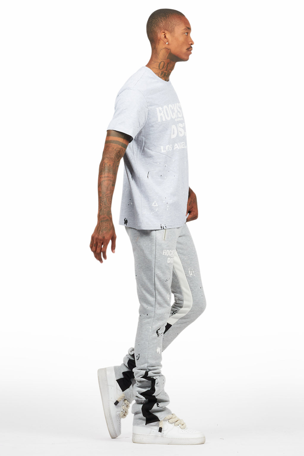 Scottie Heather Grey T-Shirt/Stacked Flare Track Pant Set