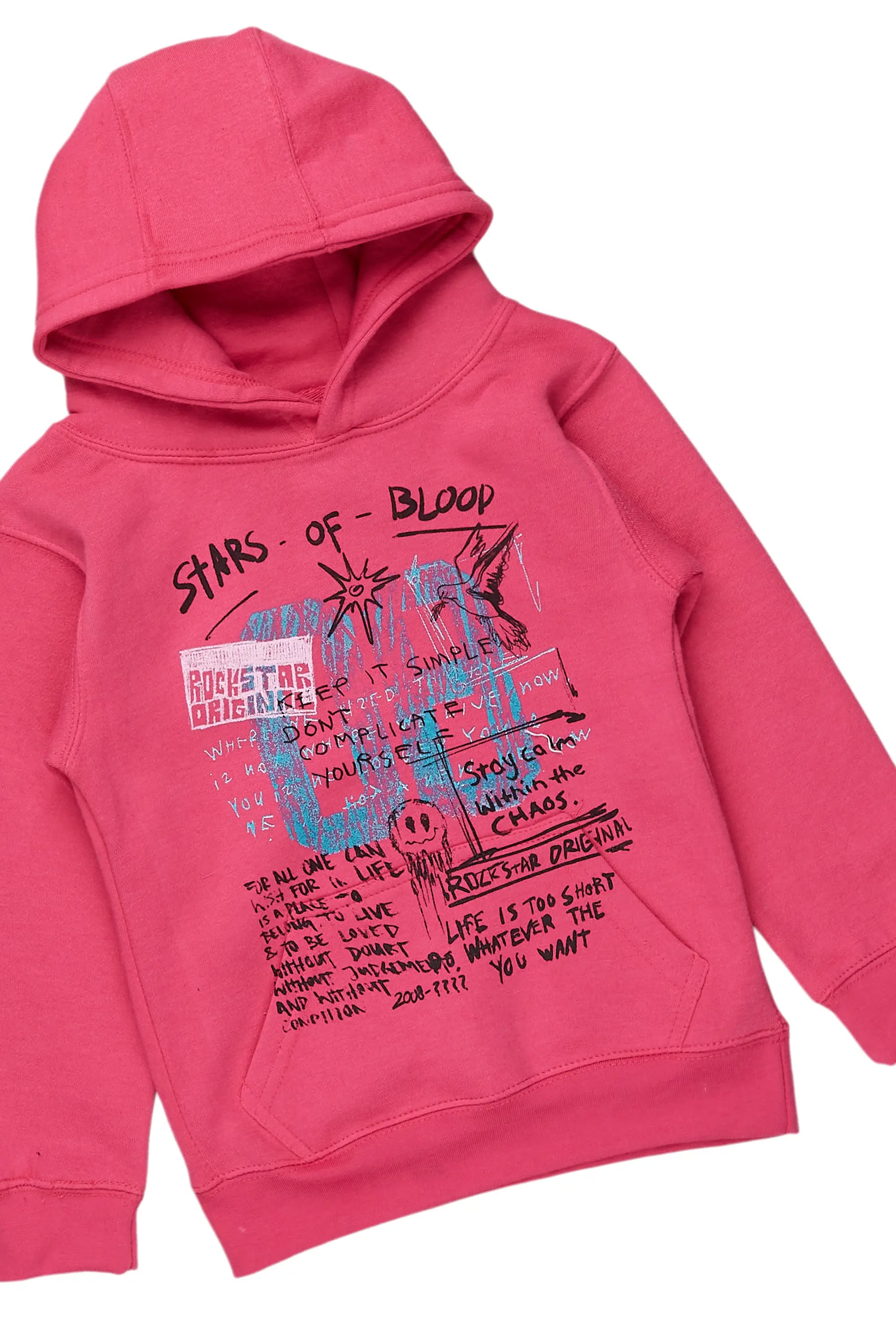 Girls Addie Pink/Blue Hoodie/Stacked Flare Jean Set