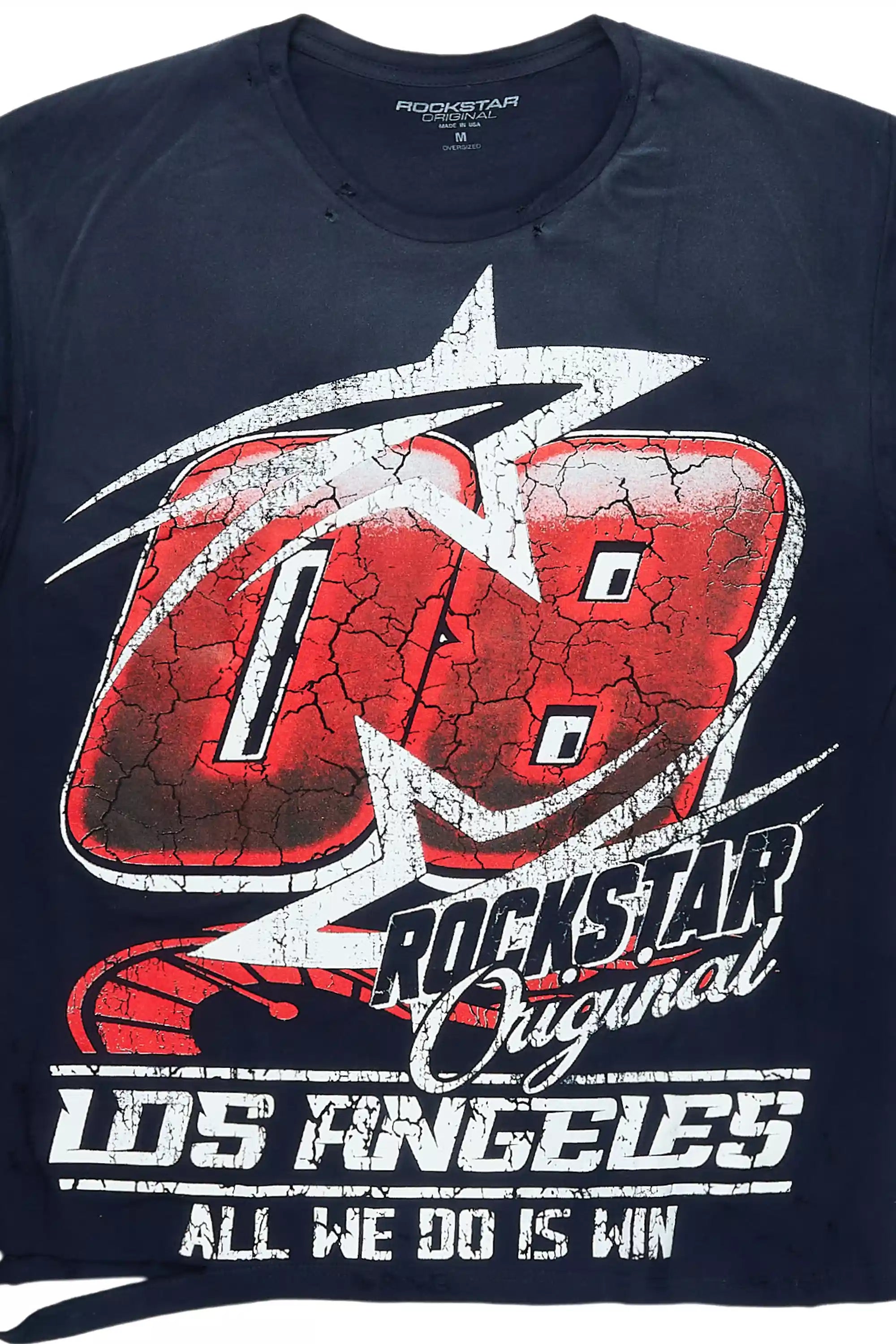 Kastell Navy/White Oversized Distressed Graphic T-Shirt