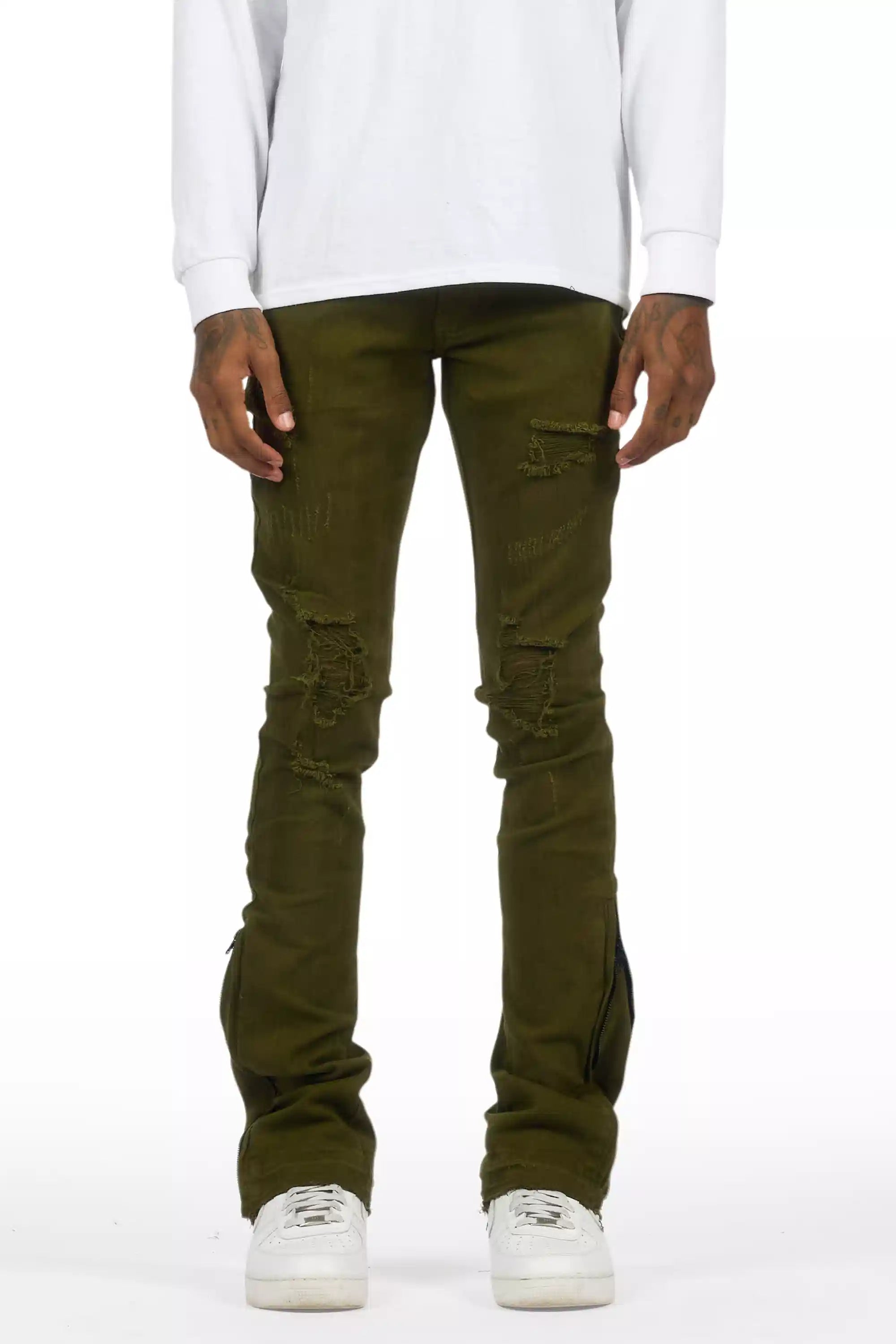 Jaymes Olive Stacked Flare Jean