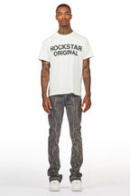 Tachi Dark Grey Rhinestone Stacked Flare Jean