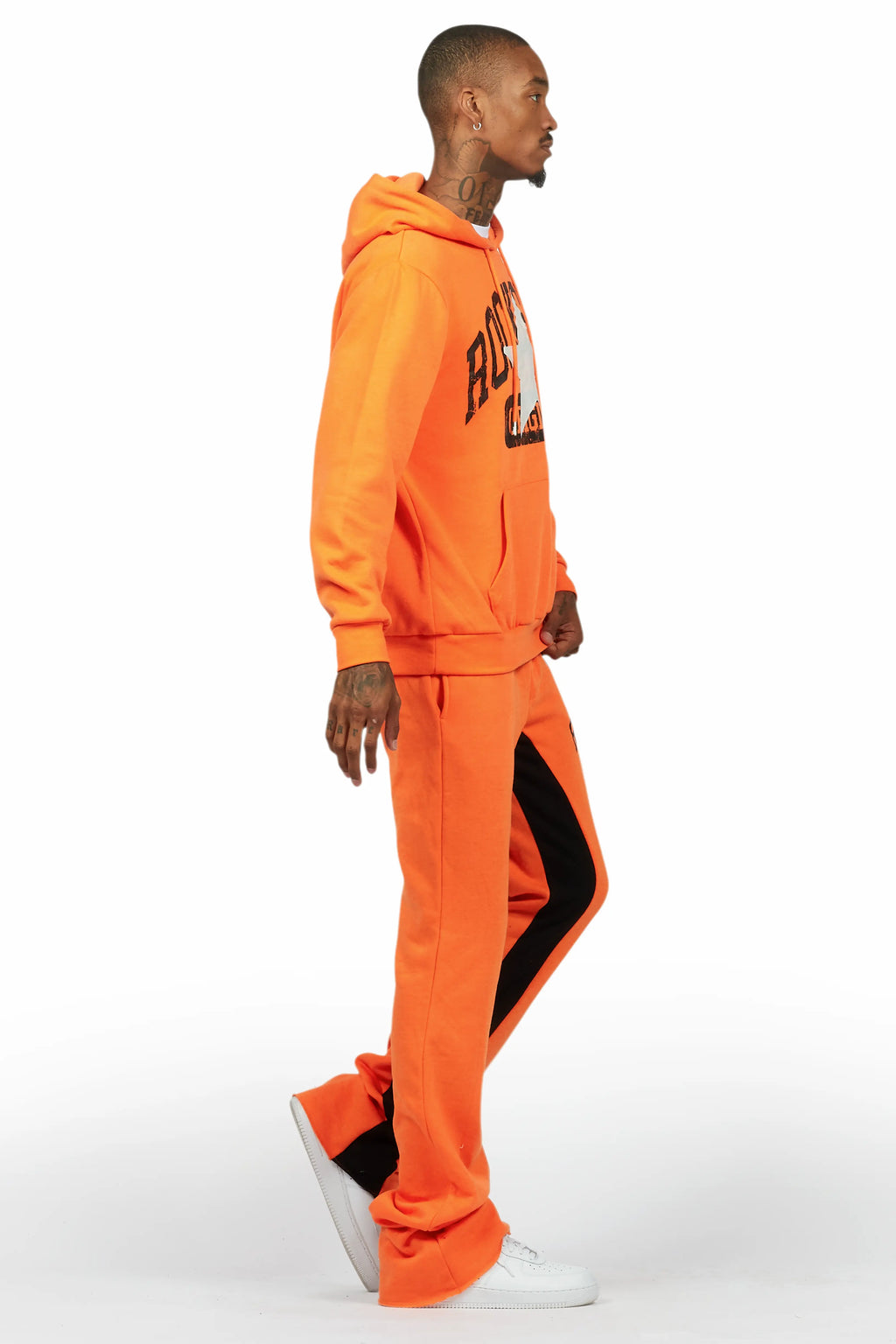 Mallor Orange Baggy Stacked Hoodie Track Set