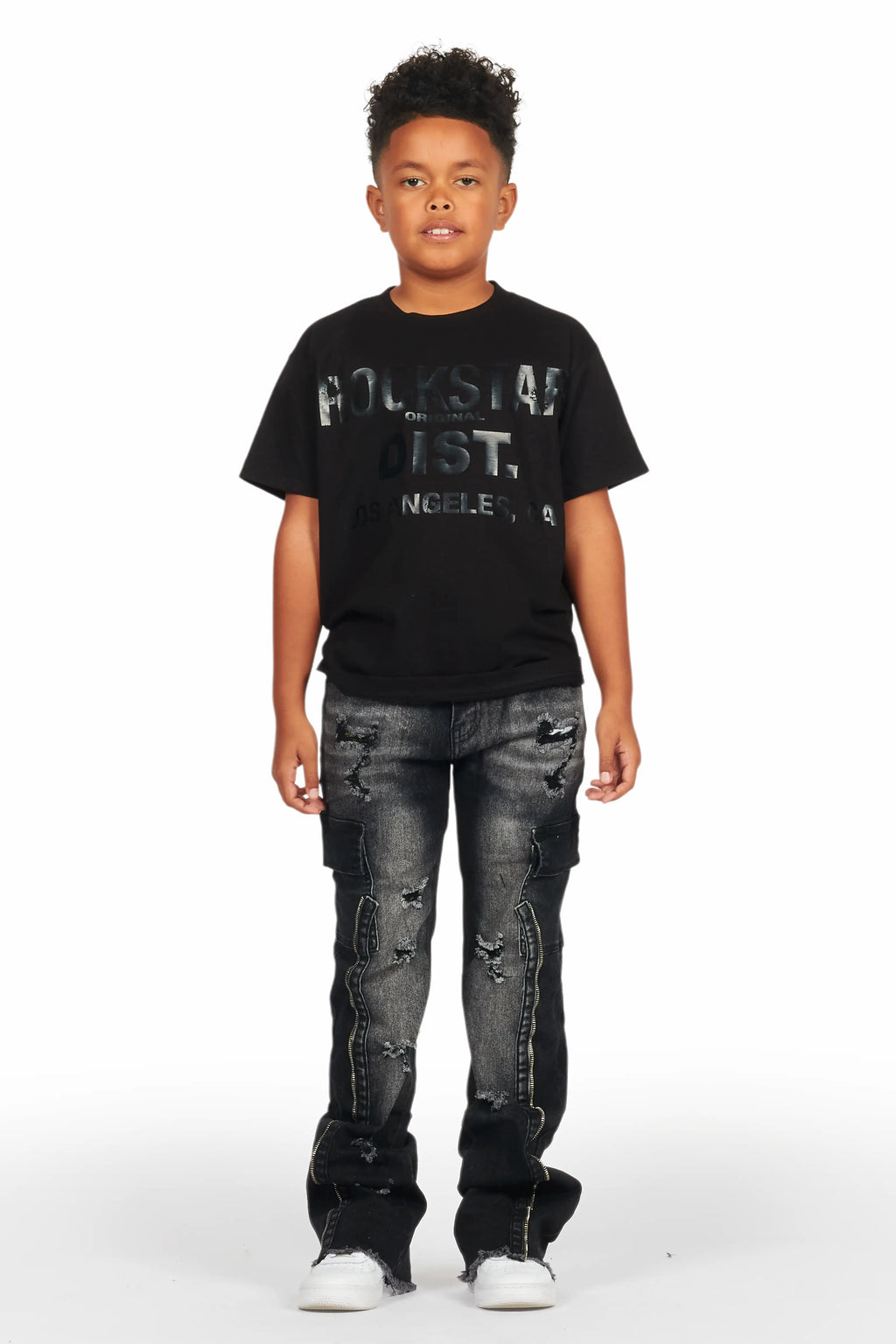 Boys Hutch Black Wash Stacked Flare Jean