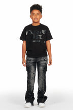 Boys Hutch Black Wash Stacked Flare Jean