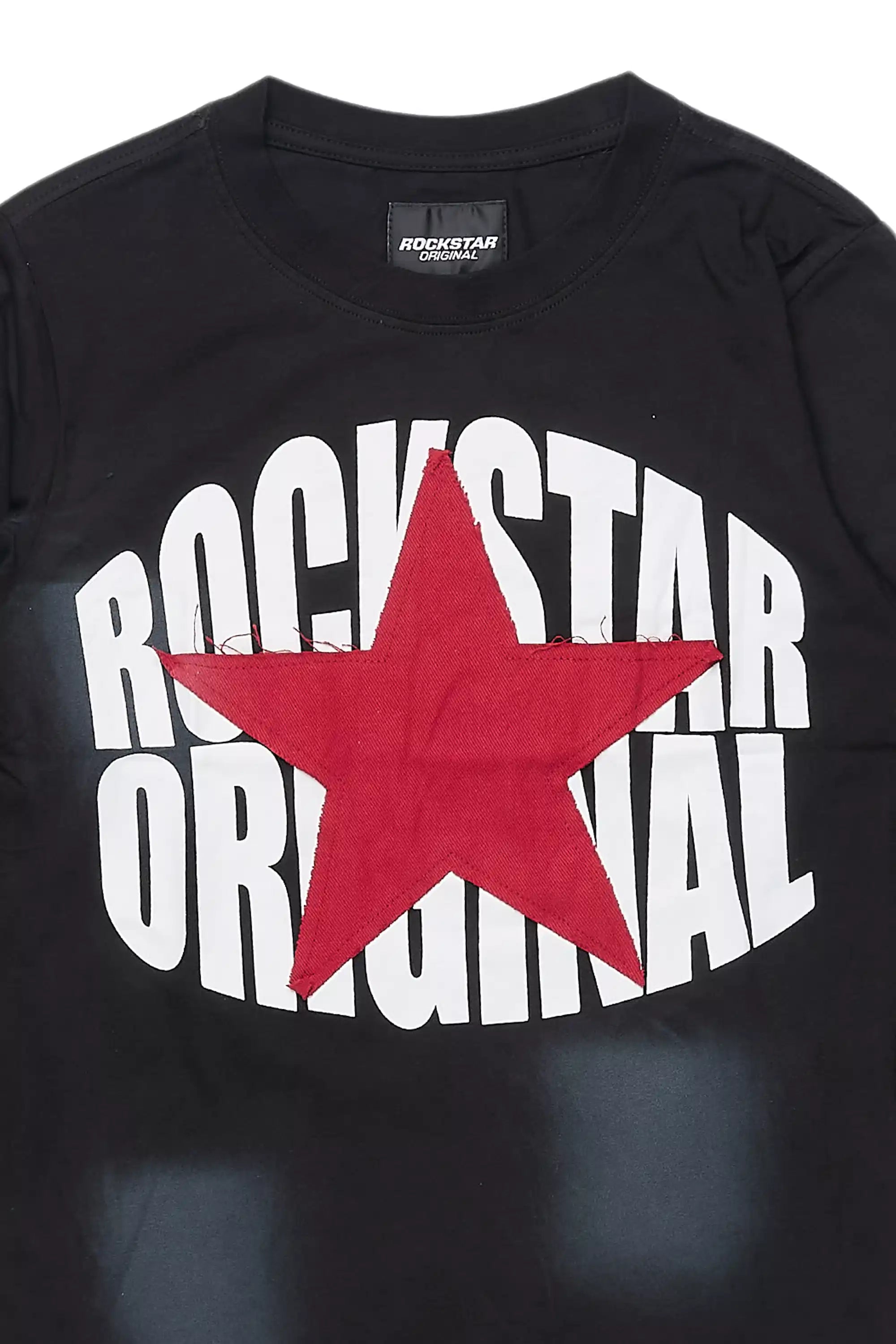 Boys State L/S  Black/Red Graphic T-Shirt with Patch