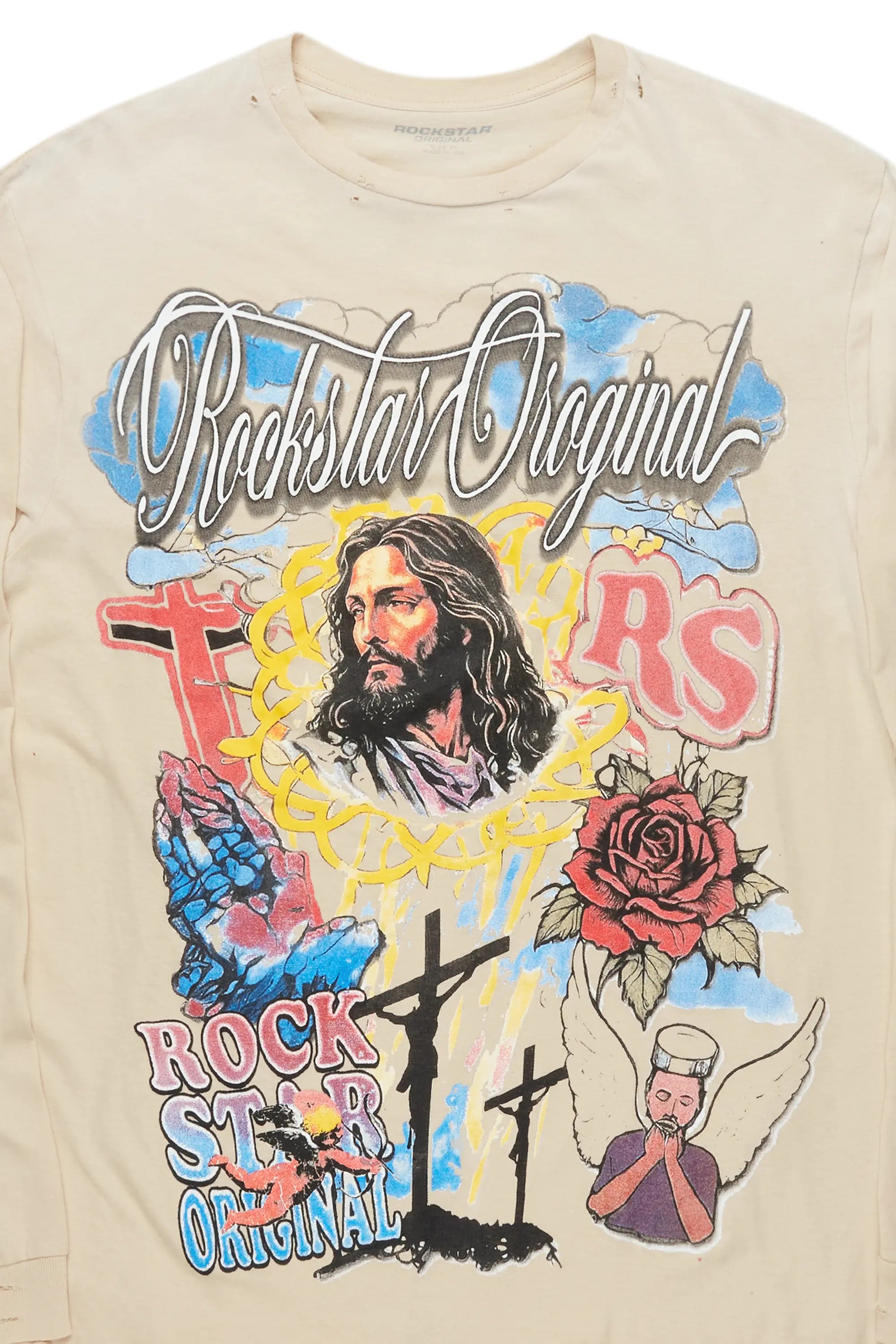 Tadashi Beige Long Sleeve Graphic T-Shirt