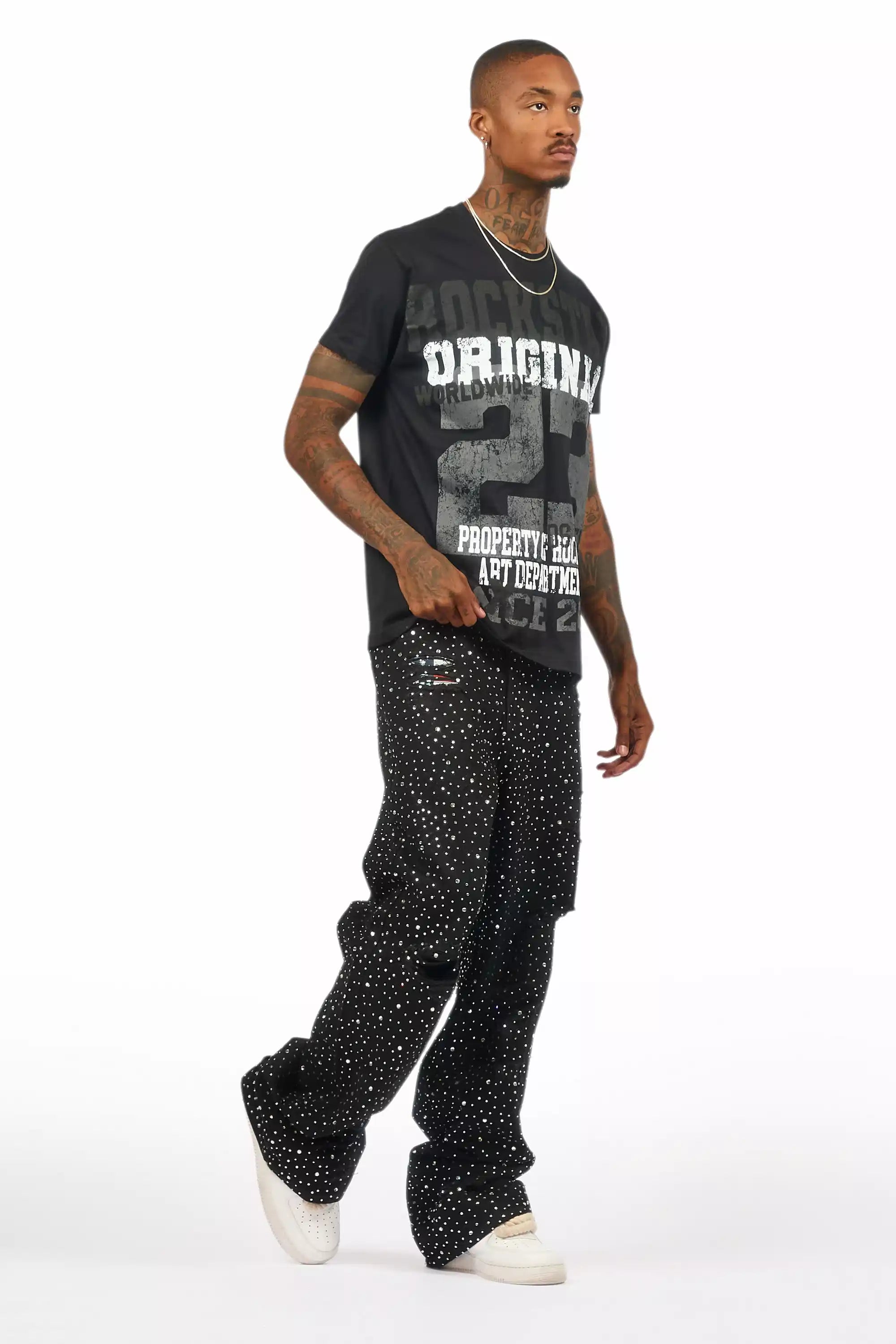 Discolite Rhinestone Jet Black Baggy Jean