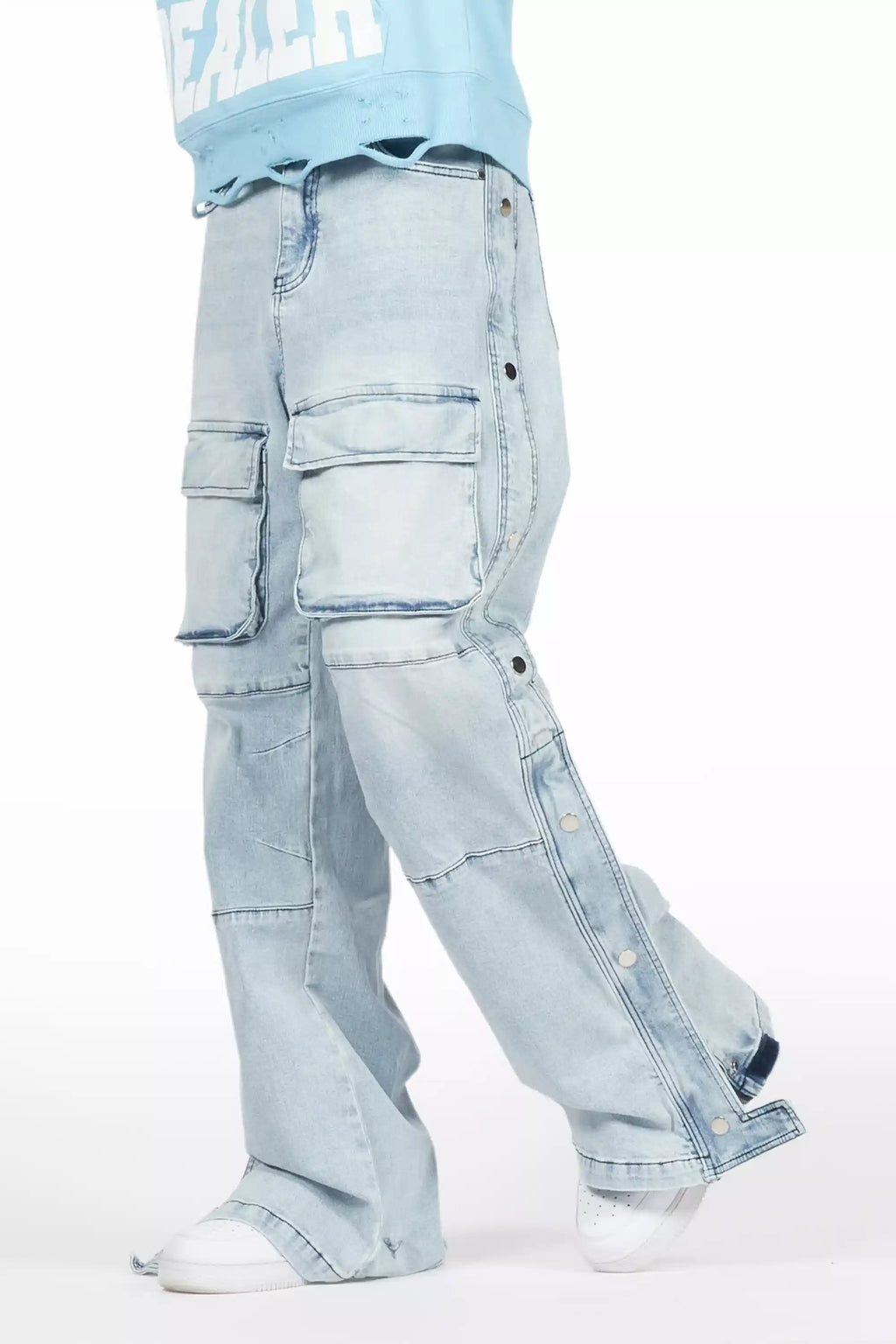 Yuri Blue Stacked Cargo Flare Jean