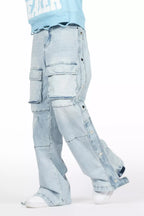Yuri Blue Stacked Cargo Flare Jean