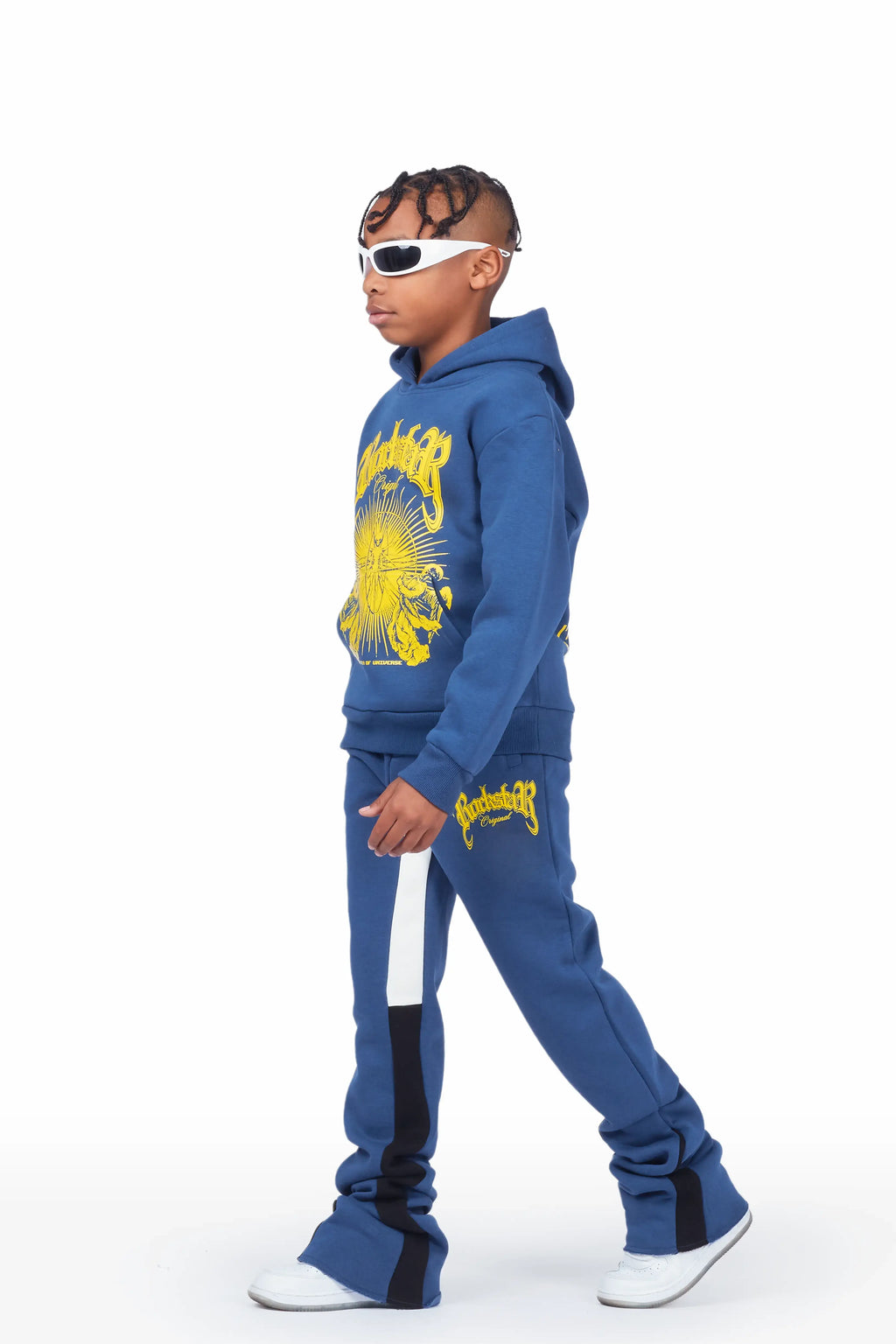 Boys Yarden Navy Hoodie Super Stacked Flare Track Set