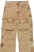 Yuri Beige Stacked Cargo Flare Jean