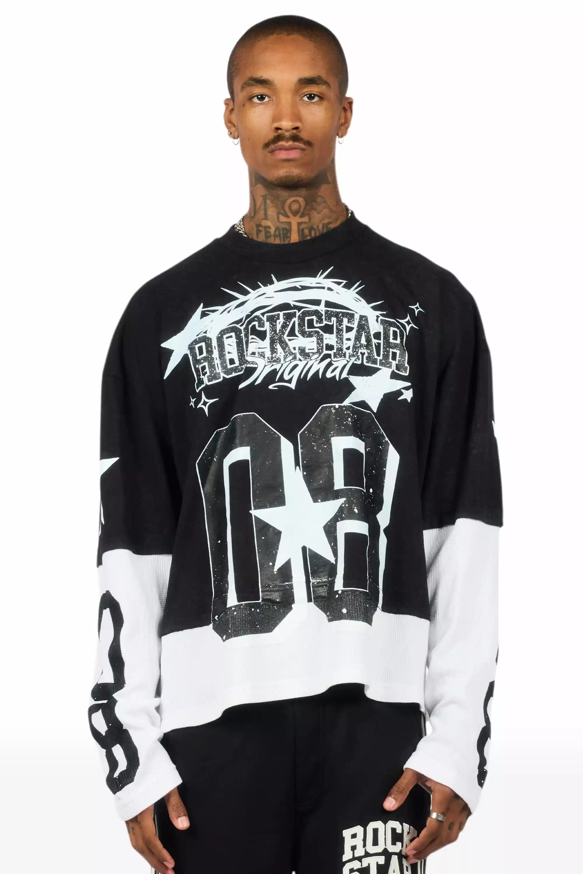 Allstar Vintage Black/White Boxy Crop Double Layer Tee