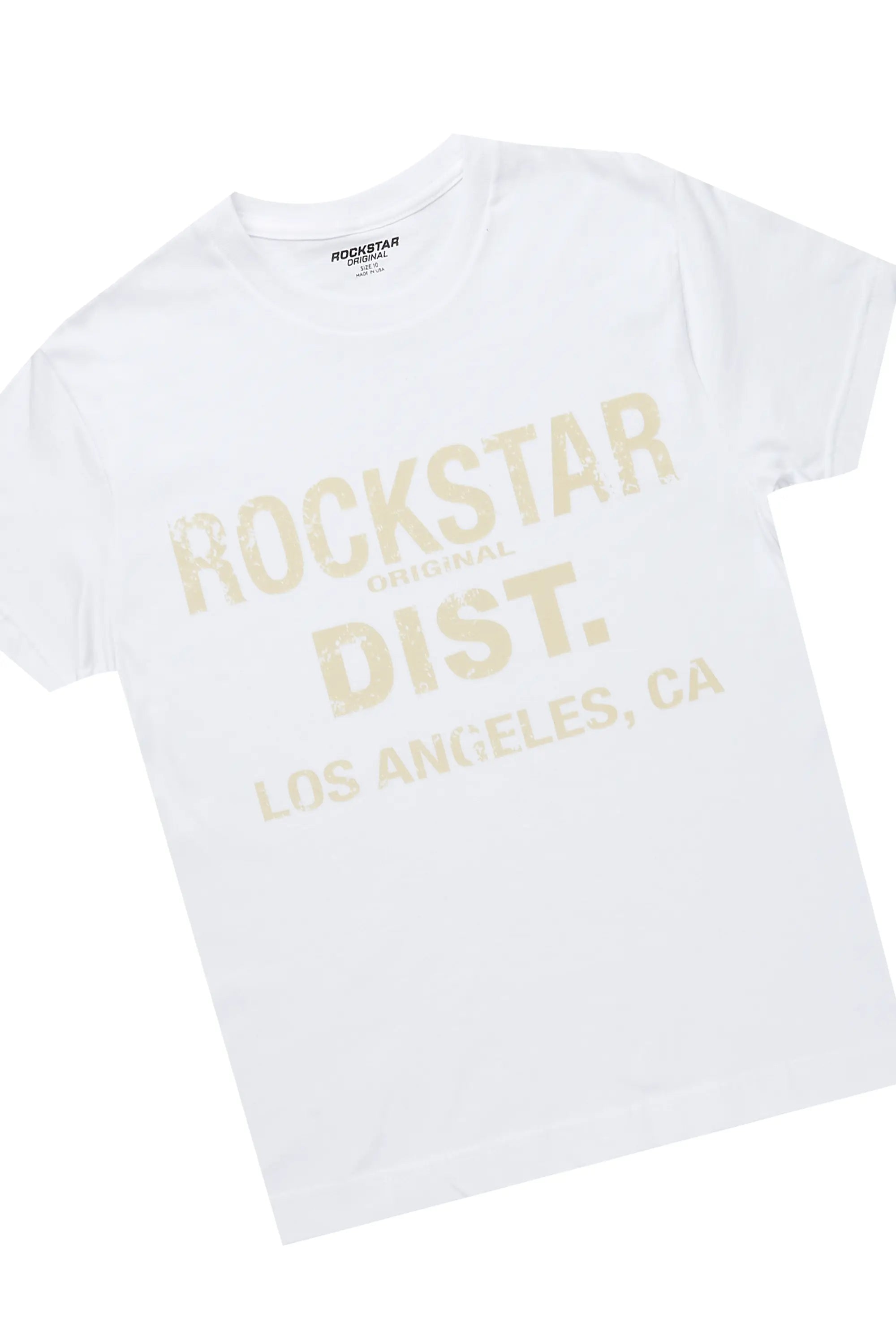 Boys Koen White/Beige T-Shirt/Stacked Flare Pant Set