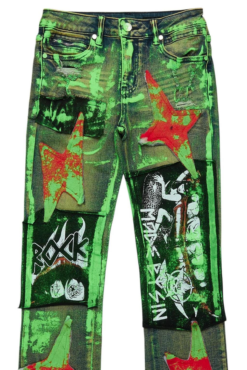 Boys Valko Blue/Green Roller Paint Stacked Flare Jean