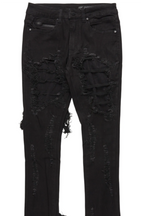Fateh Jet Black Stacked Flare Jean