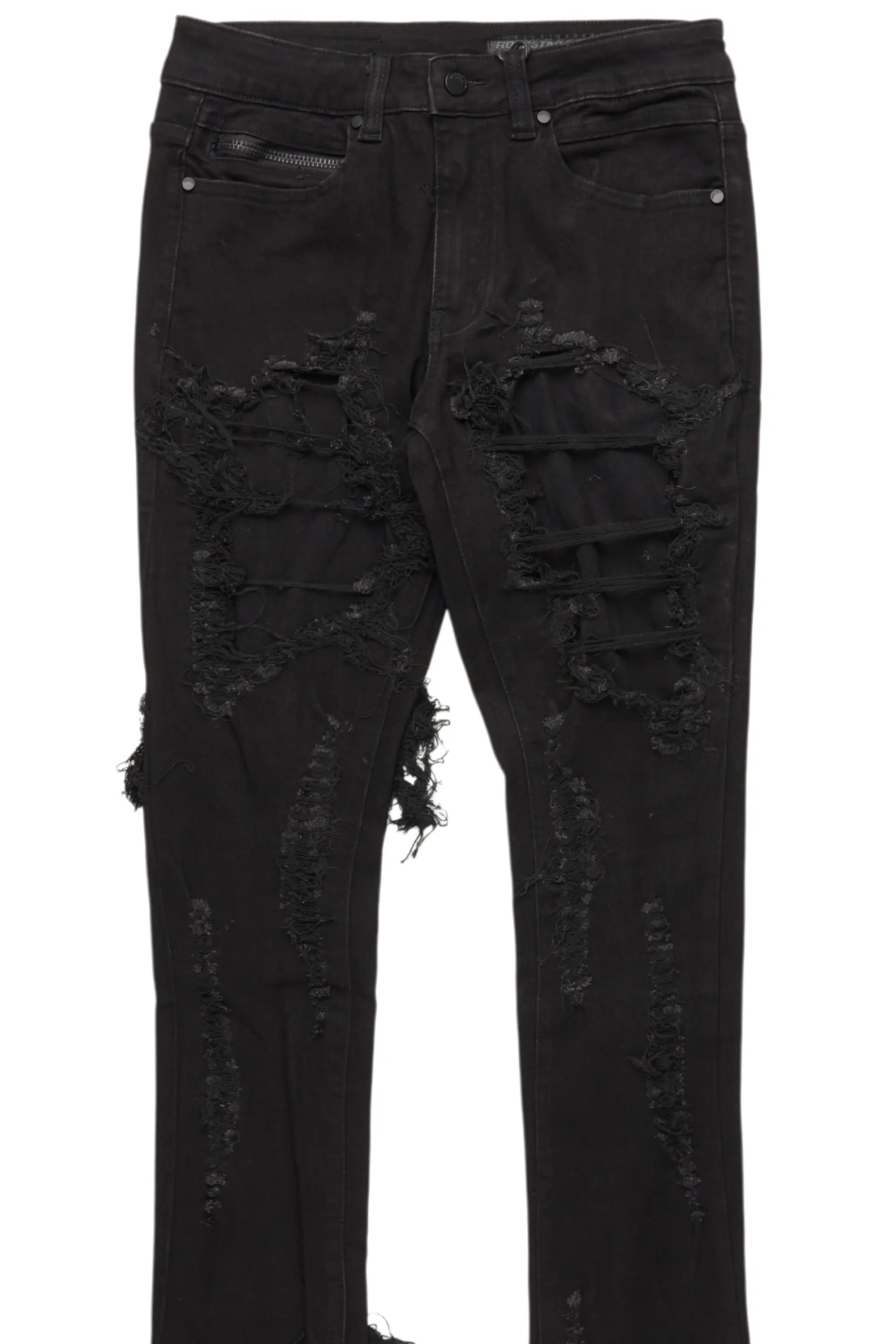 Fateh Jet Black Stacked Flare Jean