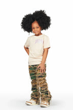 Girls Emma Beige/Camo T-Shirt/Stacked Flare Jean Set