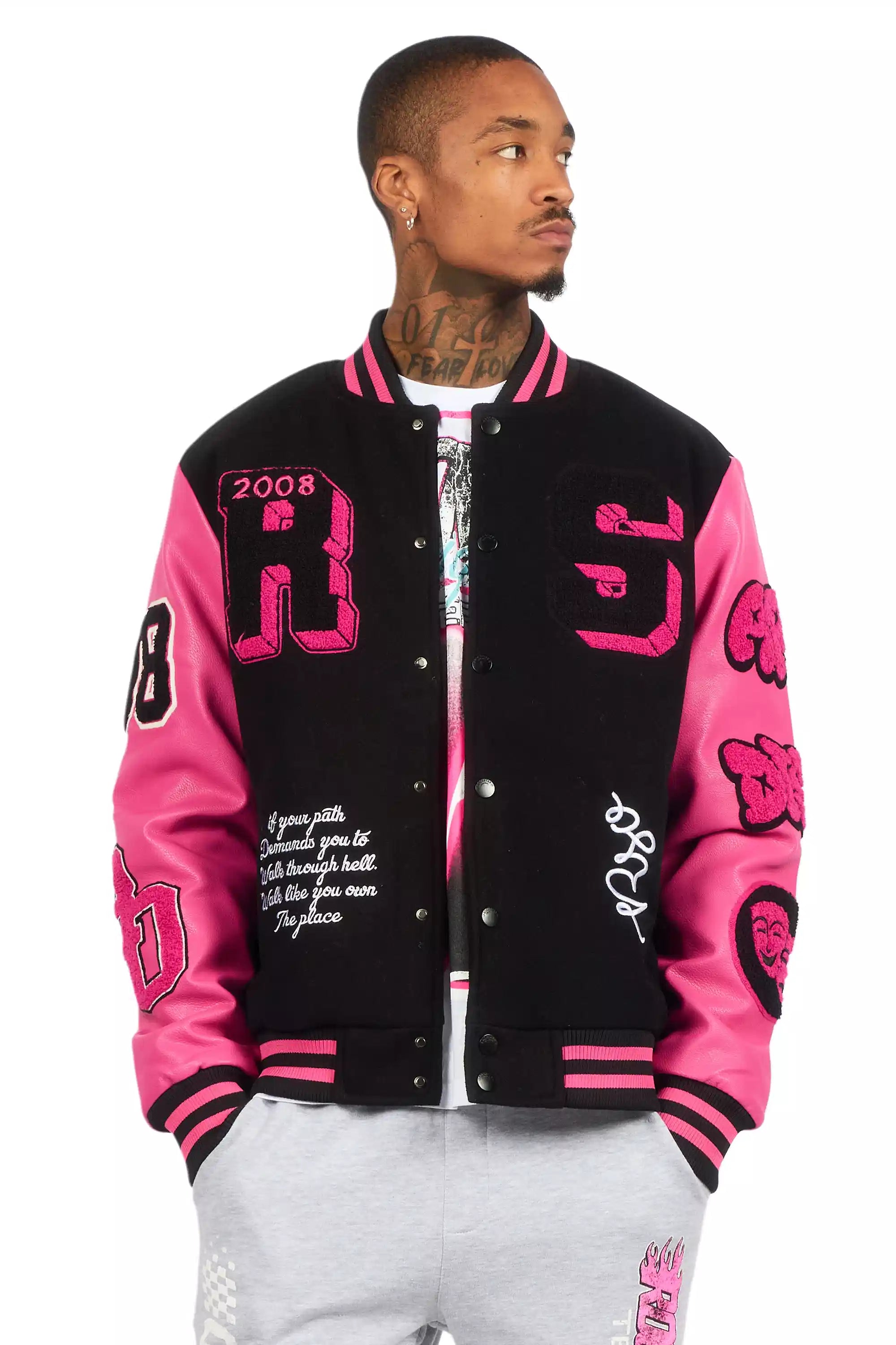 Leslaw Pink/Black Varsity Jacket
