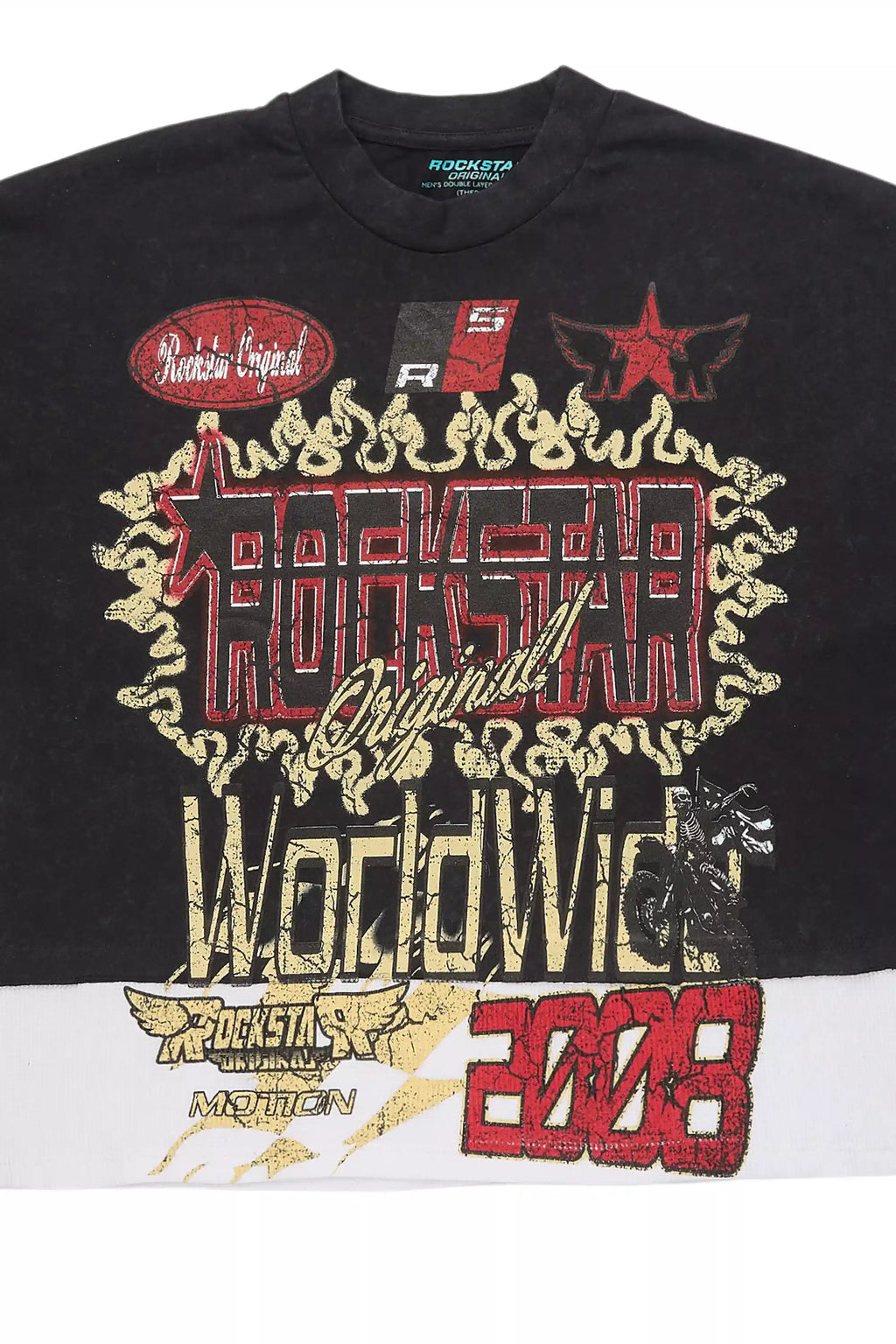 Deangelo Vintage Black/Red Boxy Crop Double Layer Tee