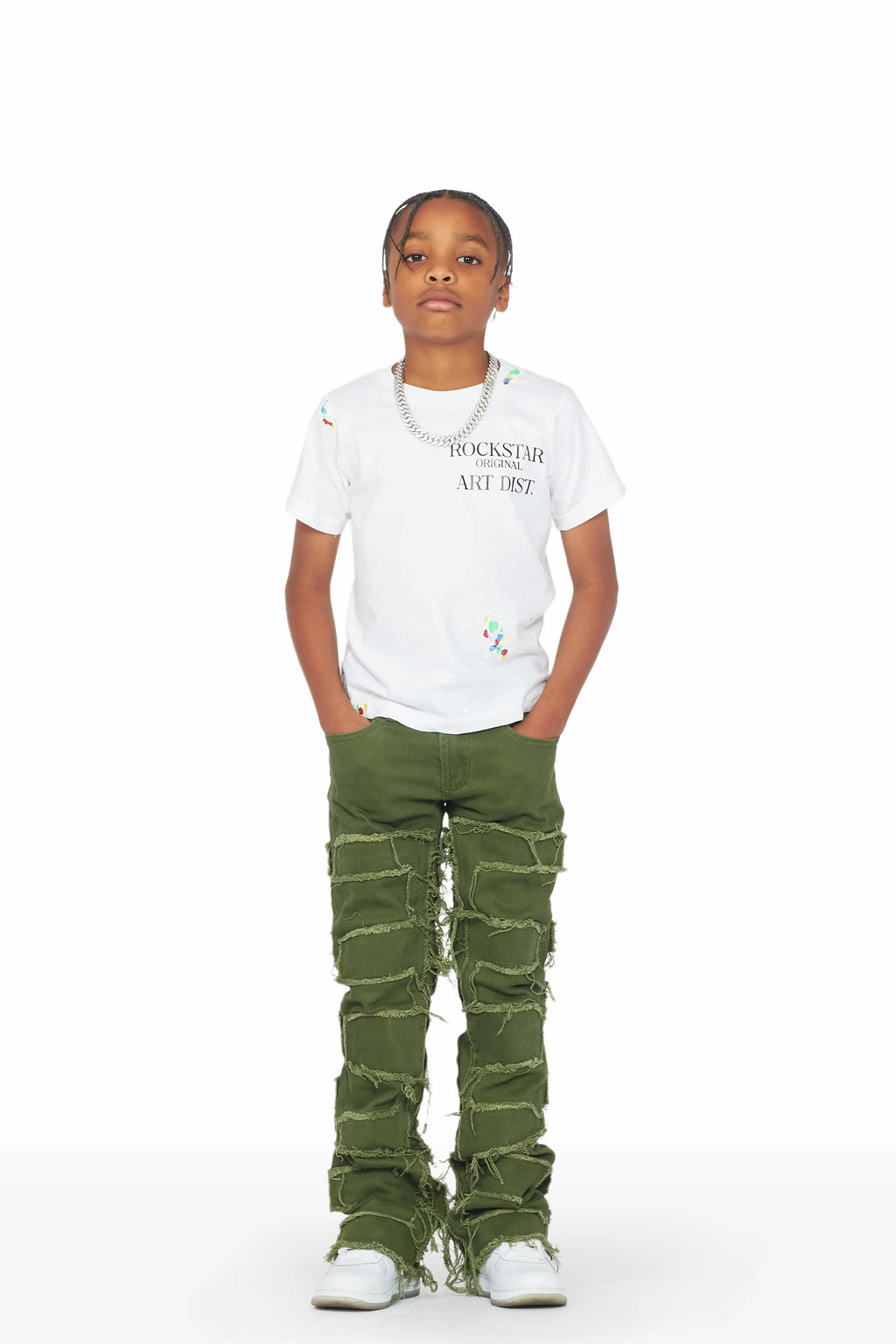 Boys Shake Green Stacked Flare Jean