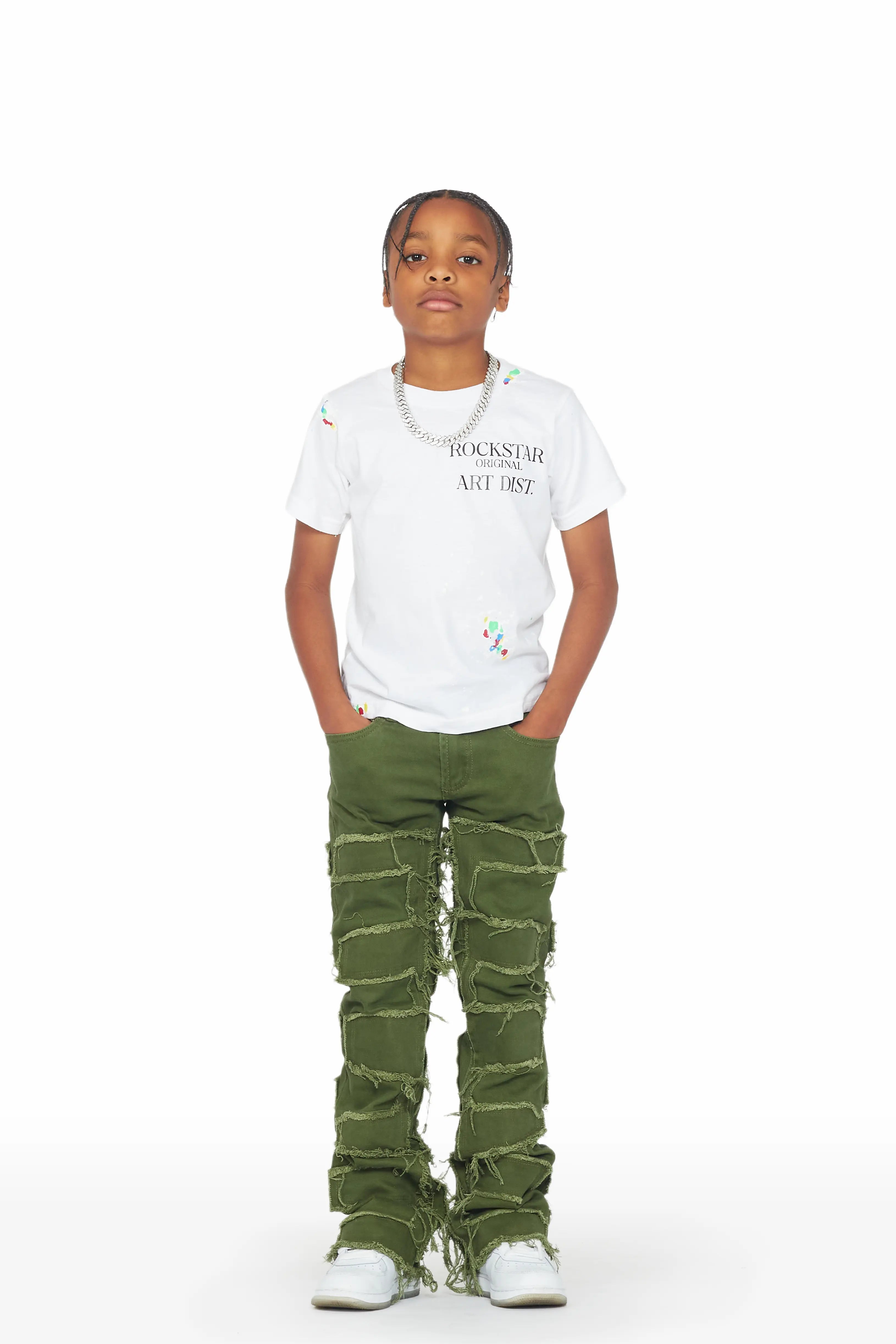 Boys Shake Green Stacked Flare Jean