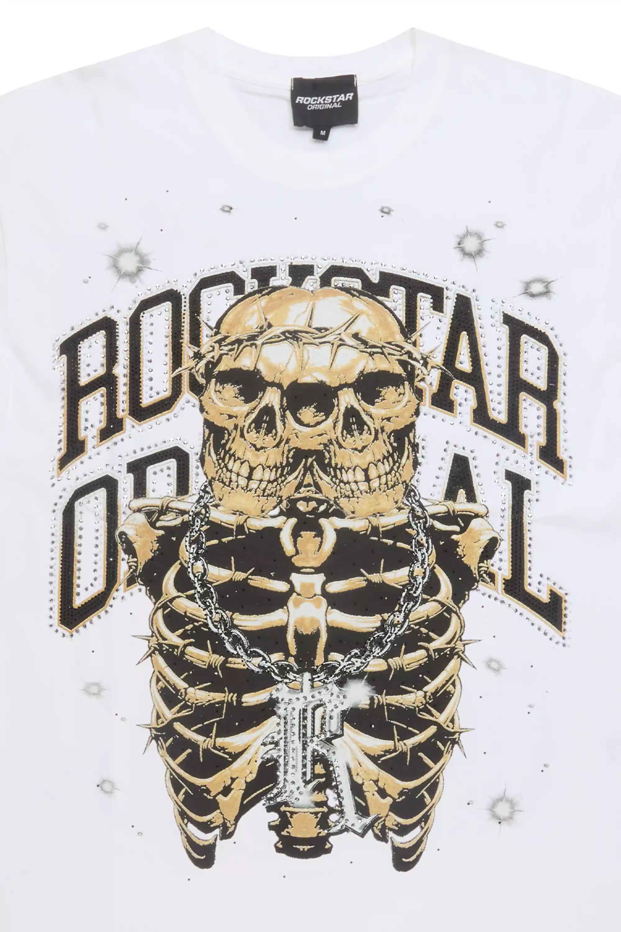 Krock White Graphic Rhinestone T-Shirt