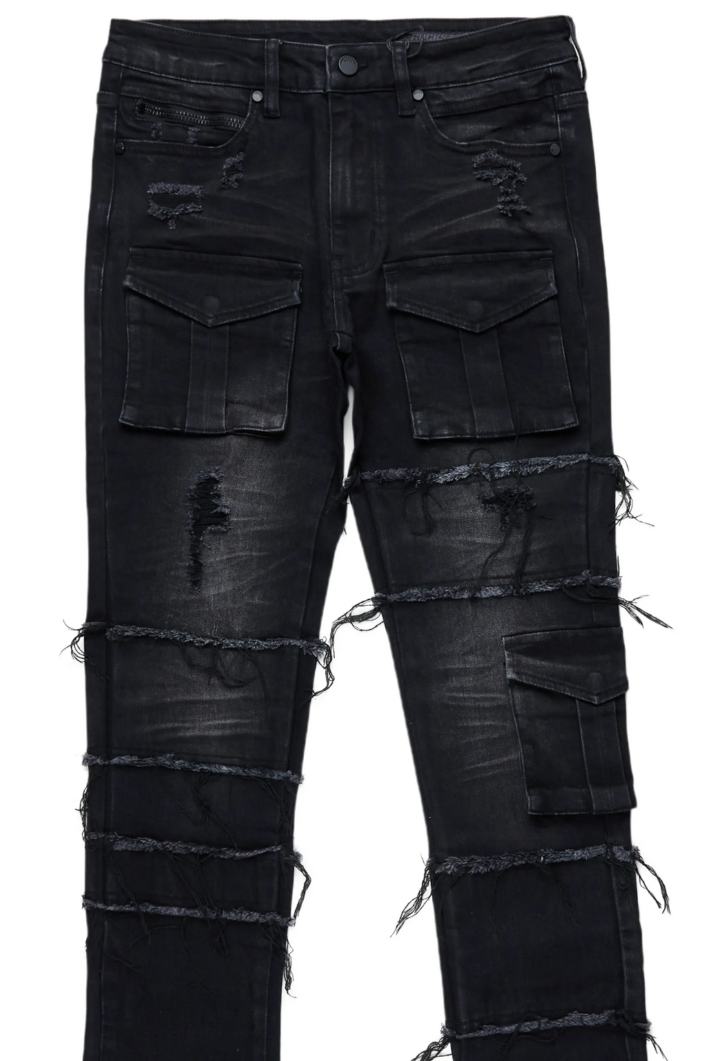 Folant Black Stacked Cargo Flare Jean
