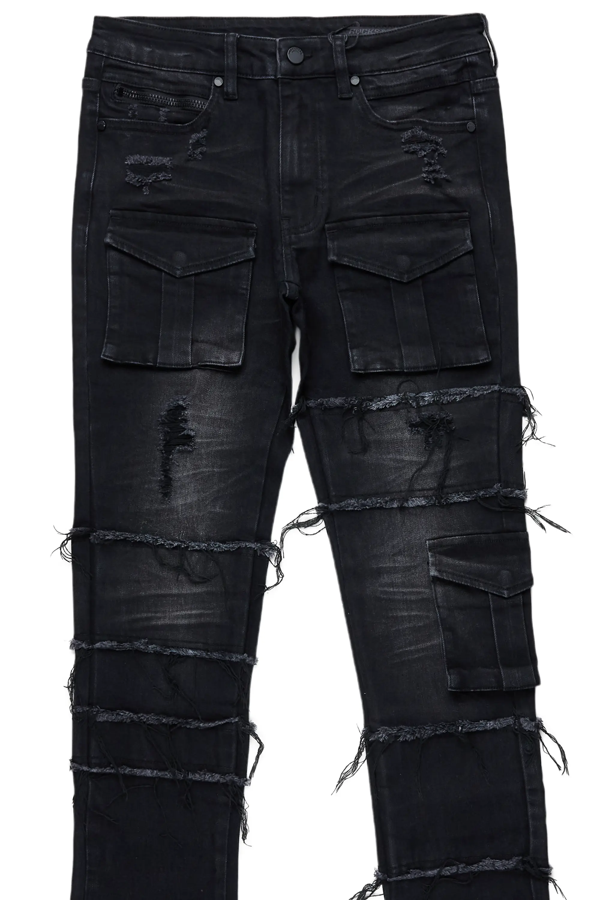 Folant Black Stacked Cargo Flare Jean