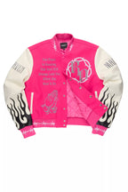 Yalanda Hot Pink Oversized Varsity Jacket