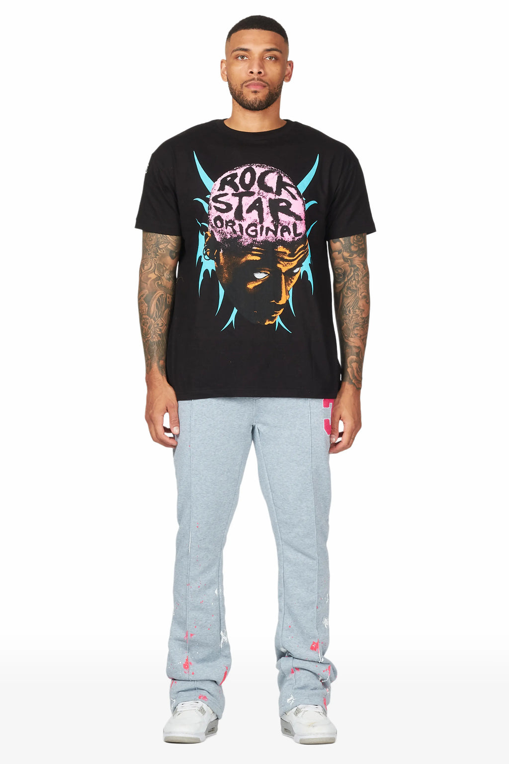 Luis Heather Grey Patchwork Stacked Flare Pants