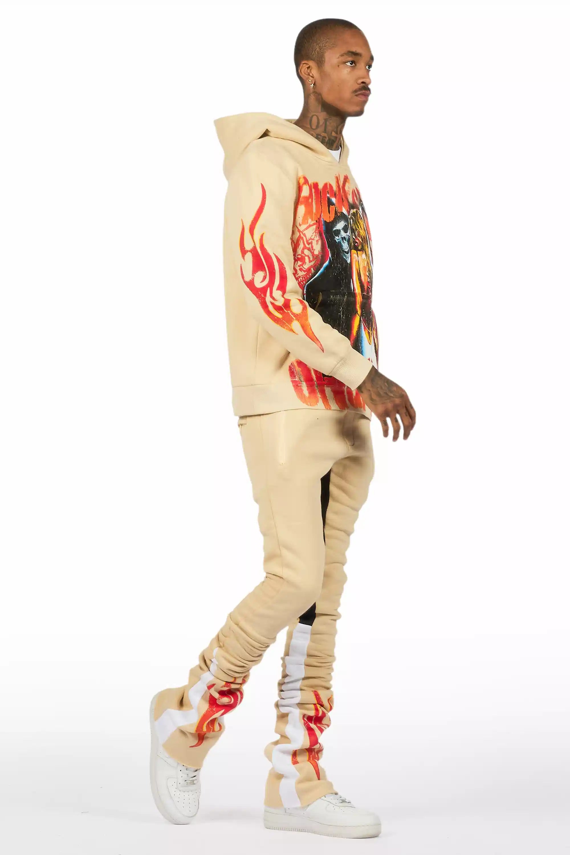 Zo Beige/Red Hoodie/Super Stacked Track Set