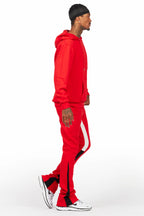 Basic Red Hoodie/Stacked Flare Track Set