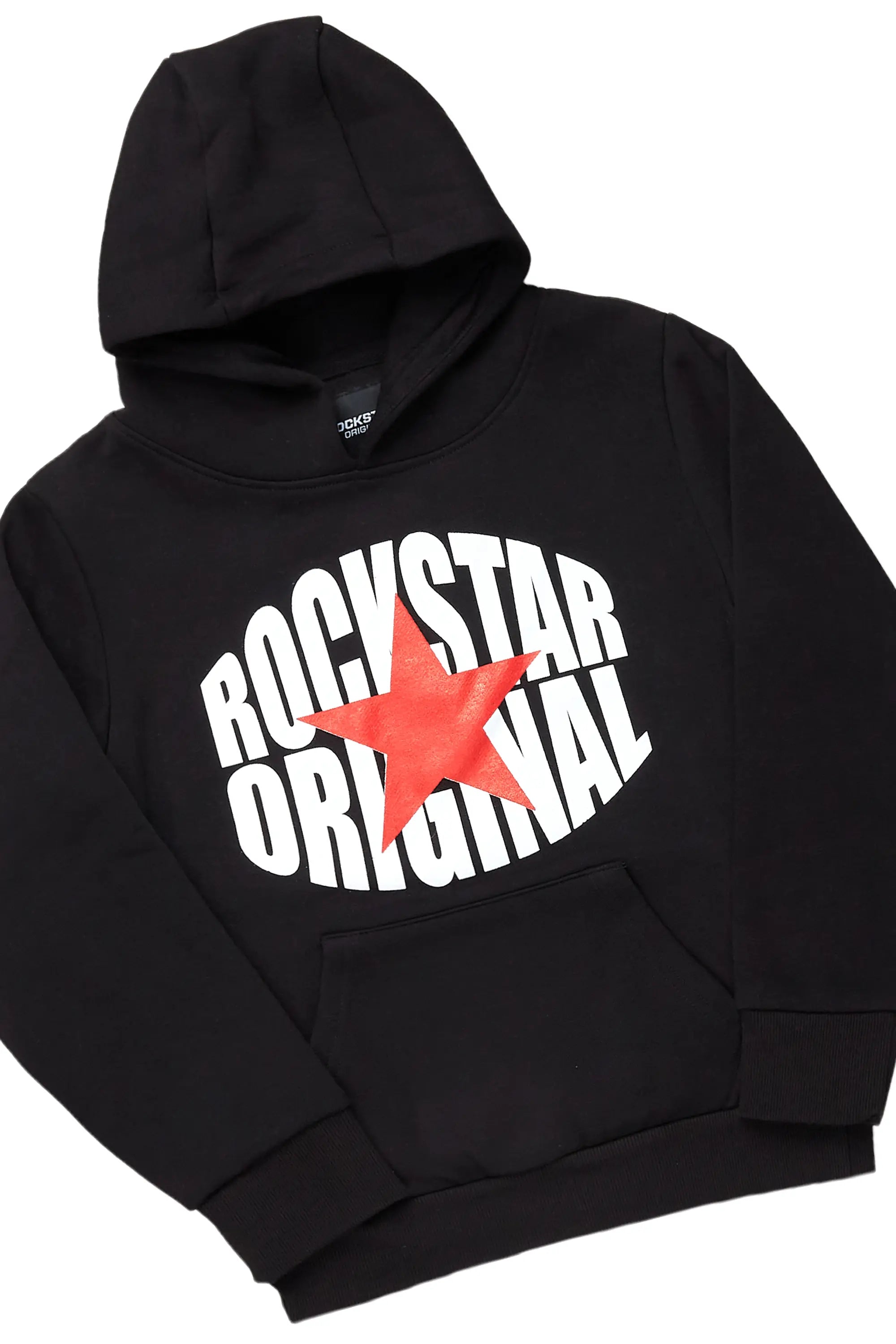 Boys Ezra Black Hoodie & Espen Stacked Flare Jean Set