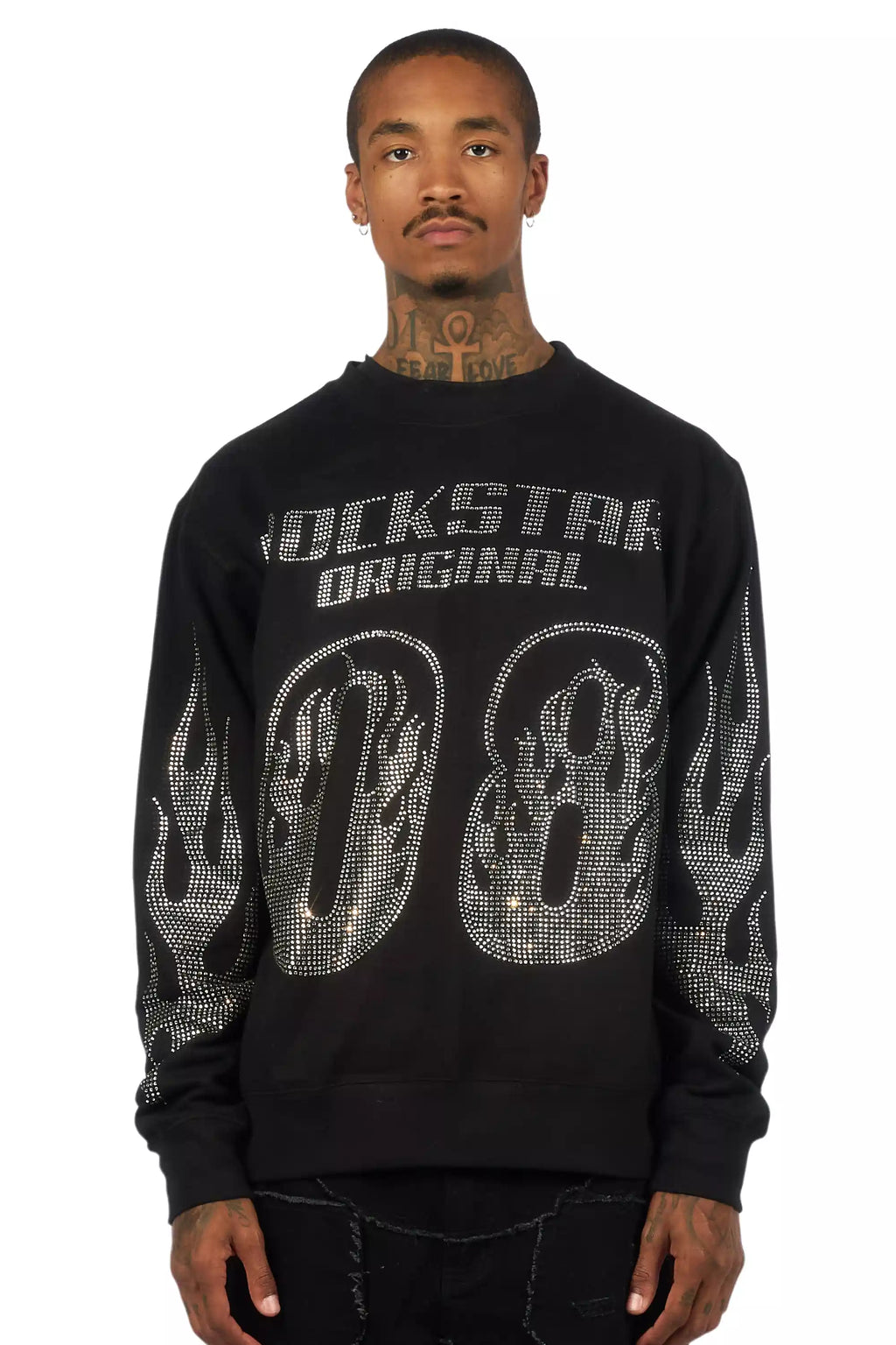 Jahlil Black/Silver Rhinestone Crewneck Sweatshirt
