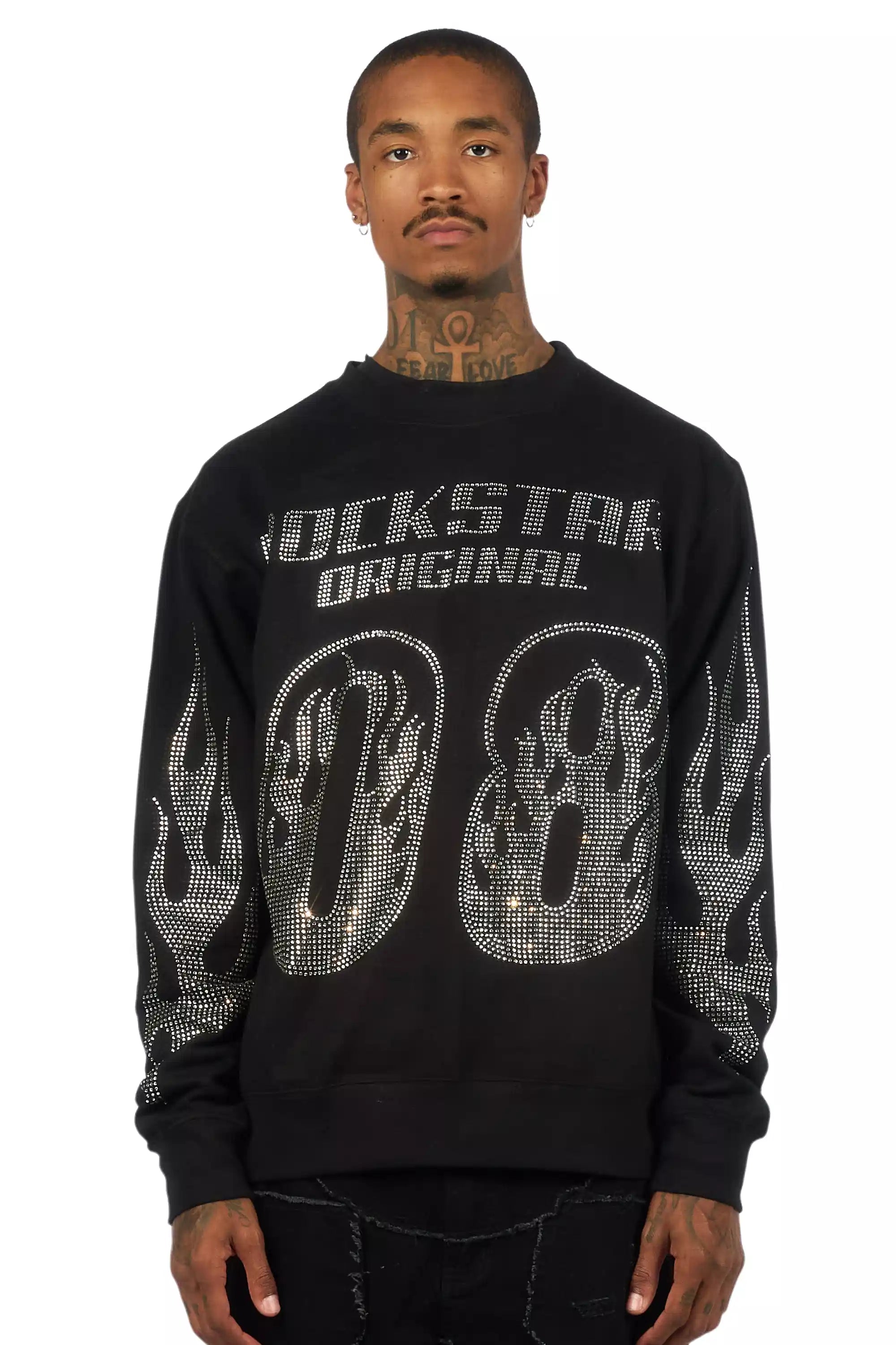 Jahlil Black/Silver Rhinestone Crewneck Sweatshirt