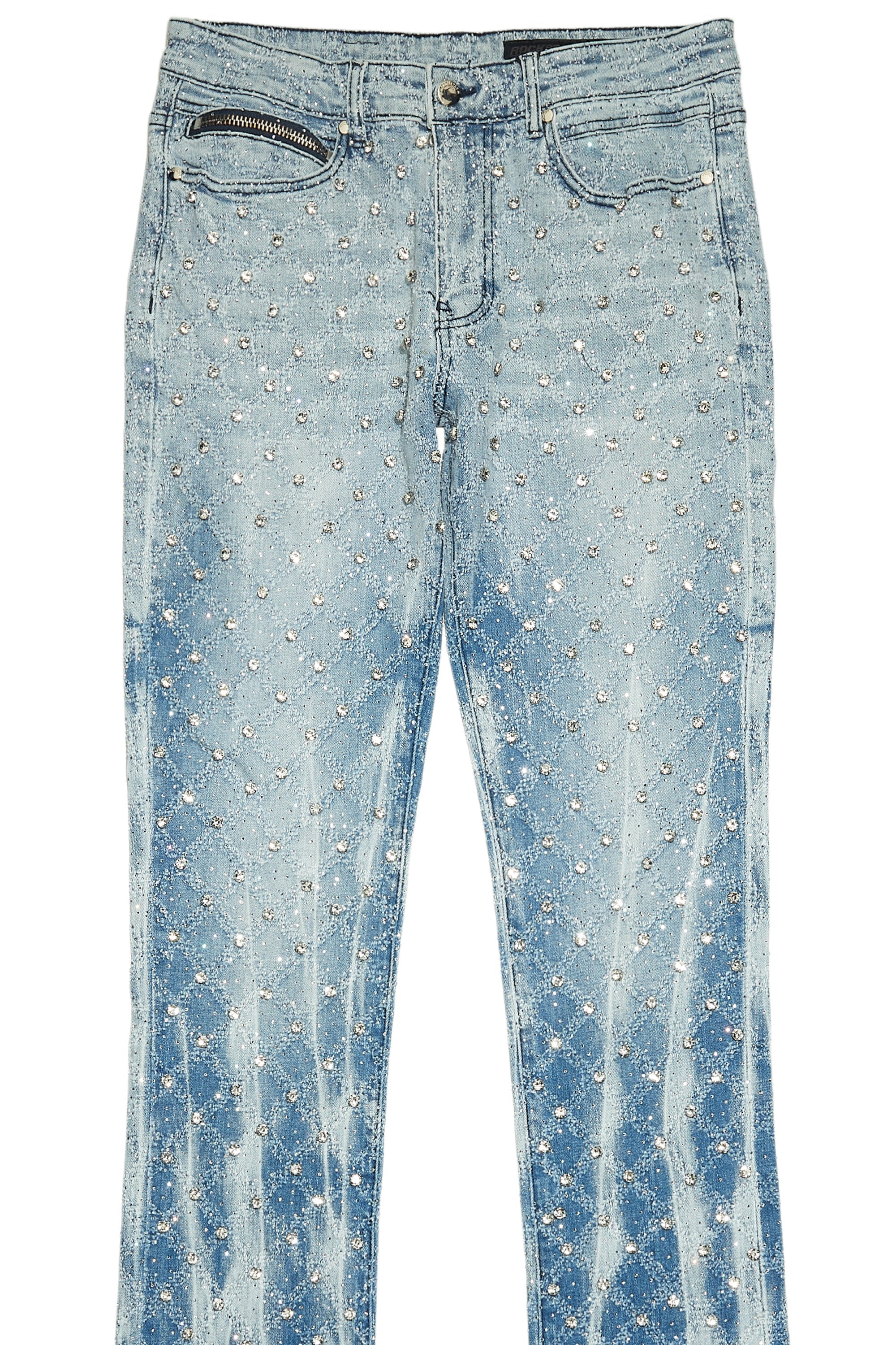 Glit Blue Rhinestone Stacked Flare Jean