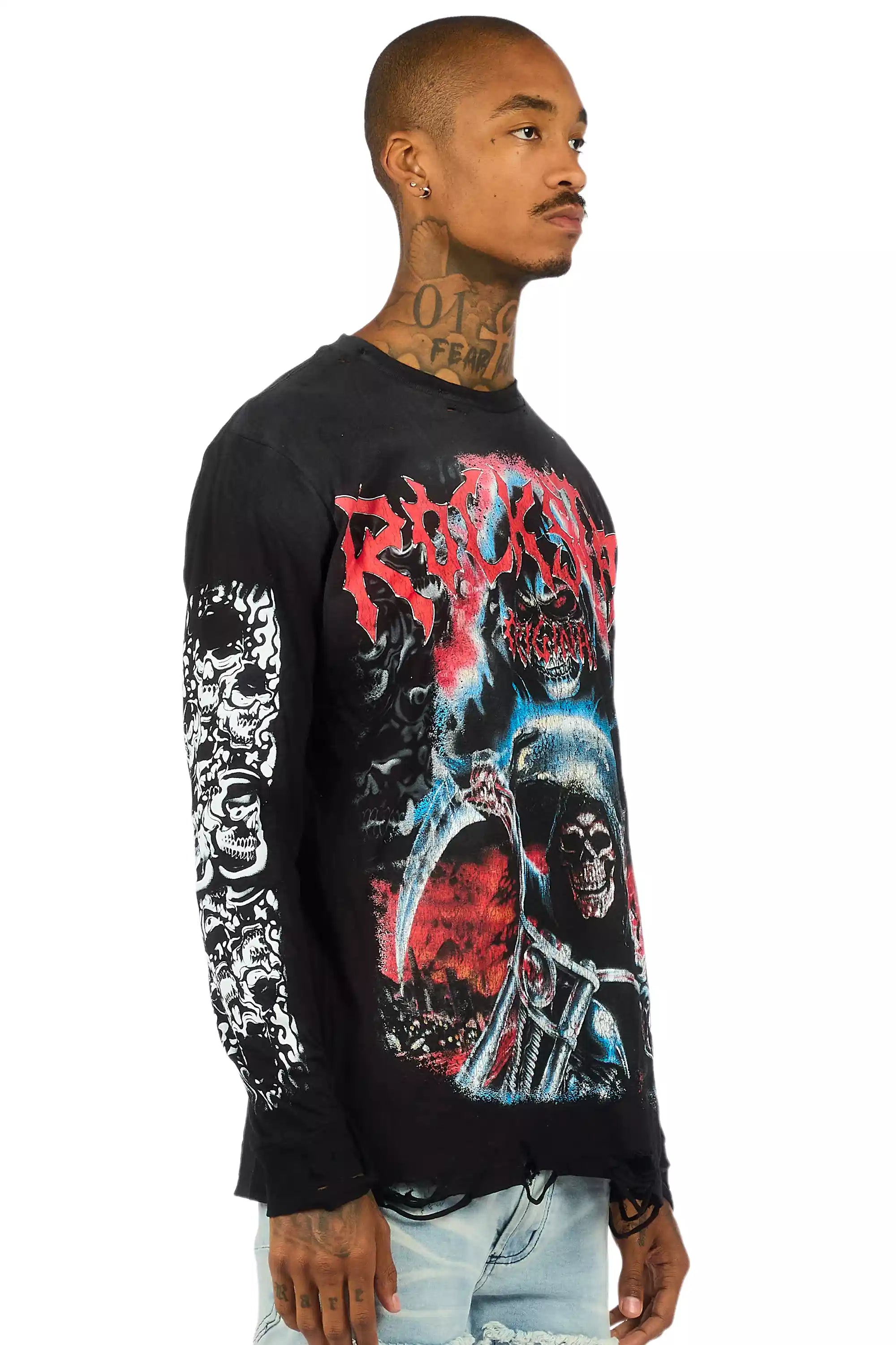 Dravon Black Long Sleeve Graphic T-Shirt