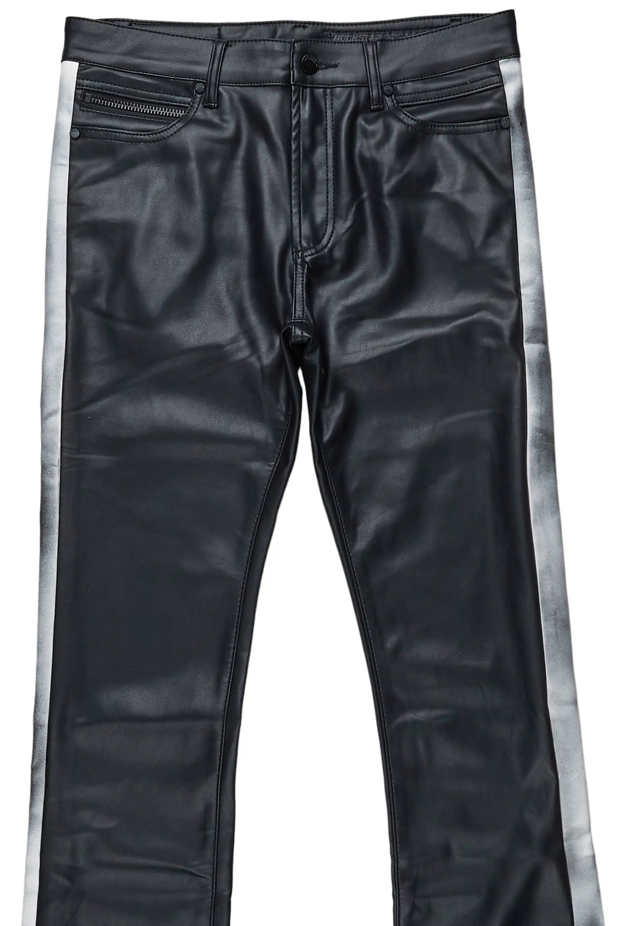 Fusao Black Stacked Faux Leather Jean