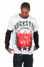 Boaz White/Black Double Layer Long Sleeve Graphic T-Shirt
