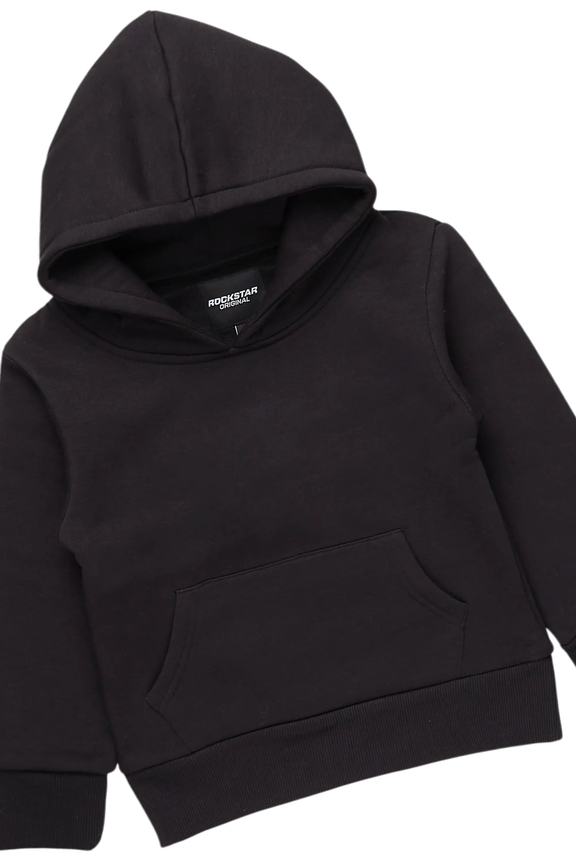 Boys Basic Black Stacked Flare Pant Set