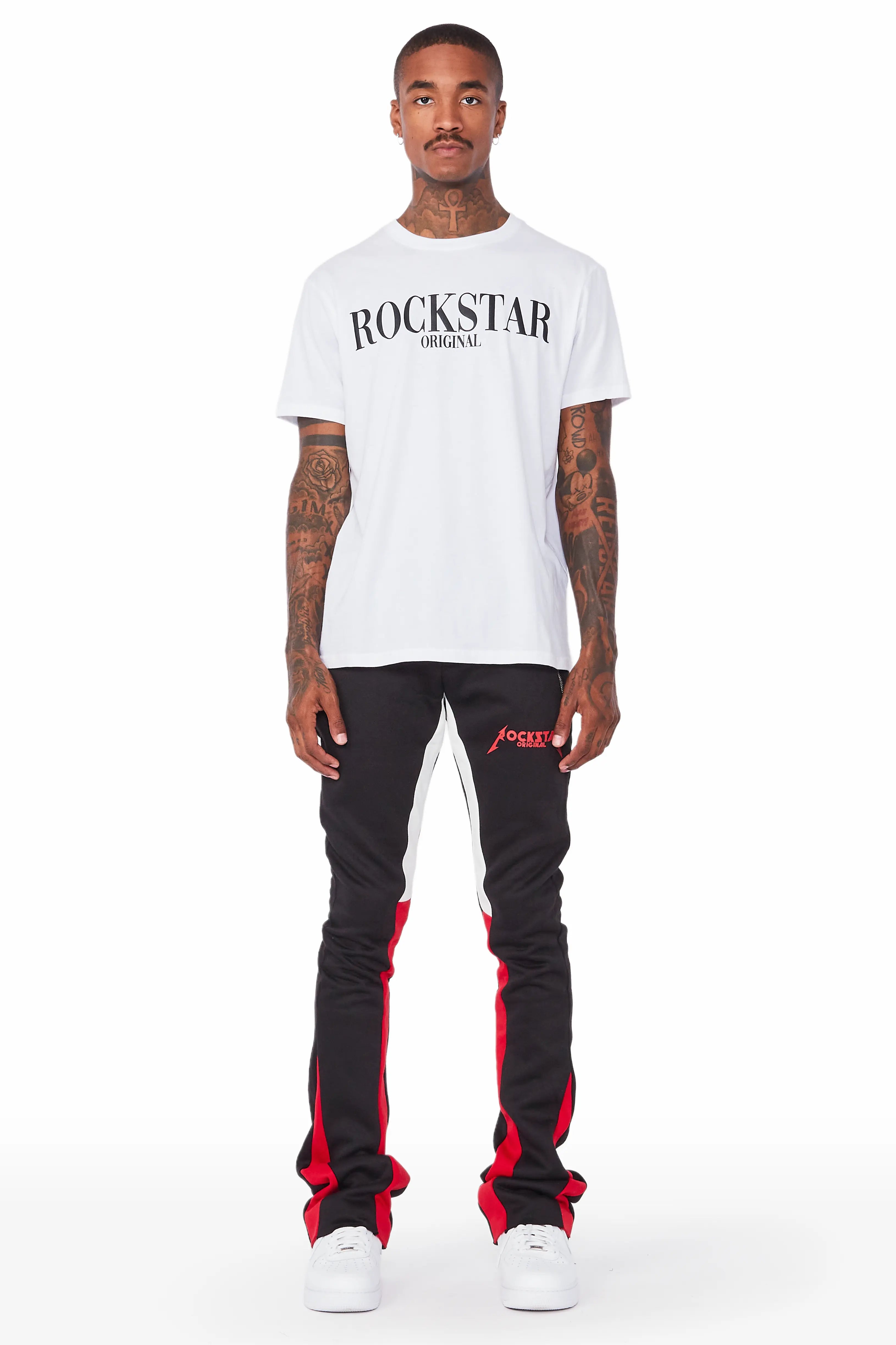 Everest Black Stacked Flare Track Pant