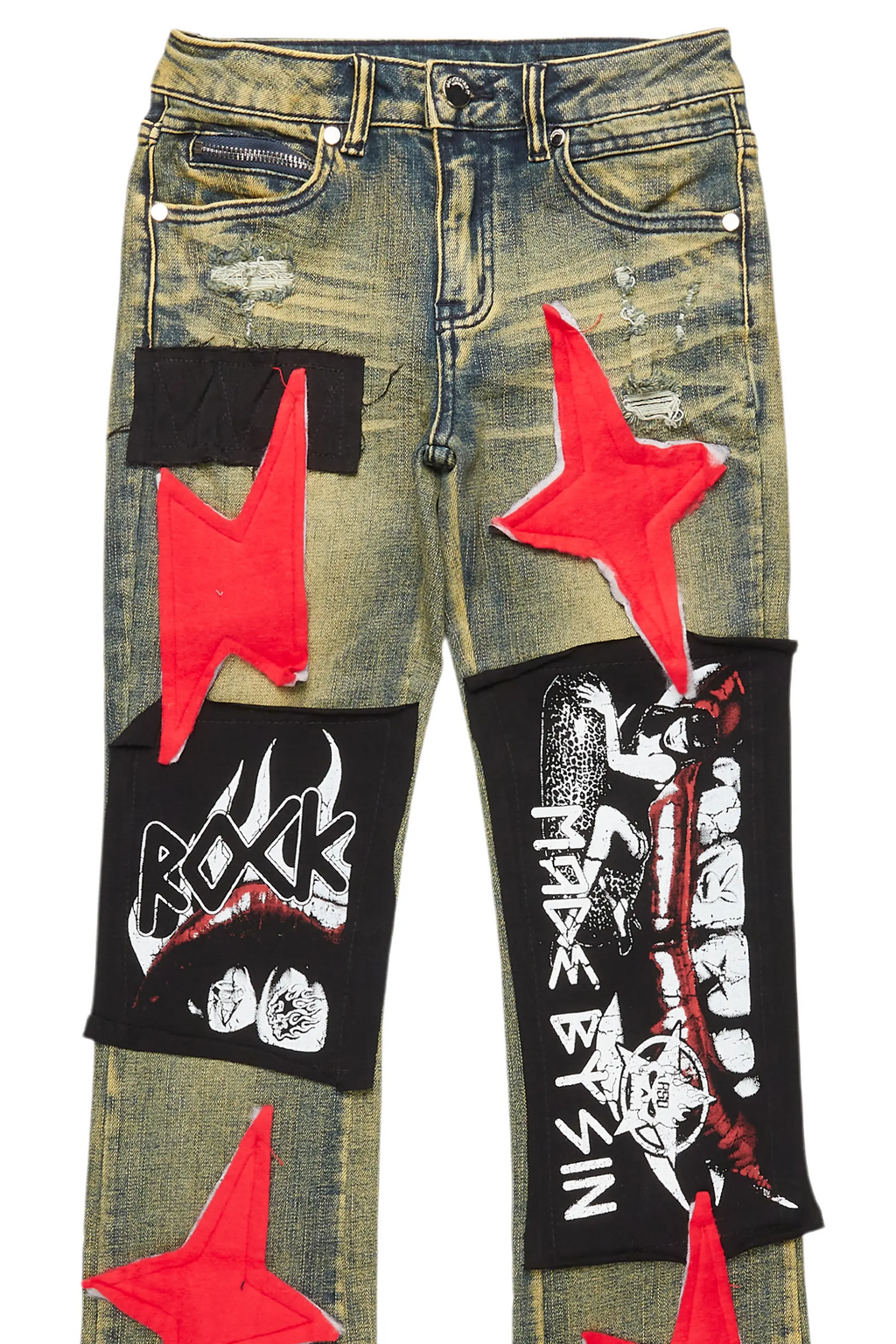 Boys Vadim Blue Patchwork Stacked Flare Jean