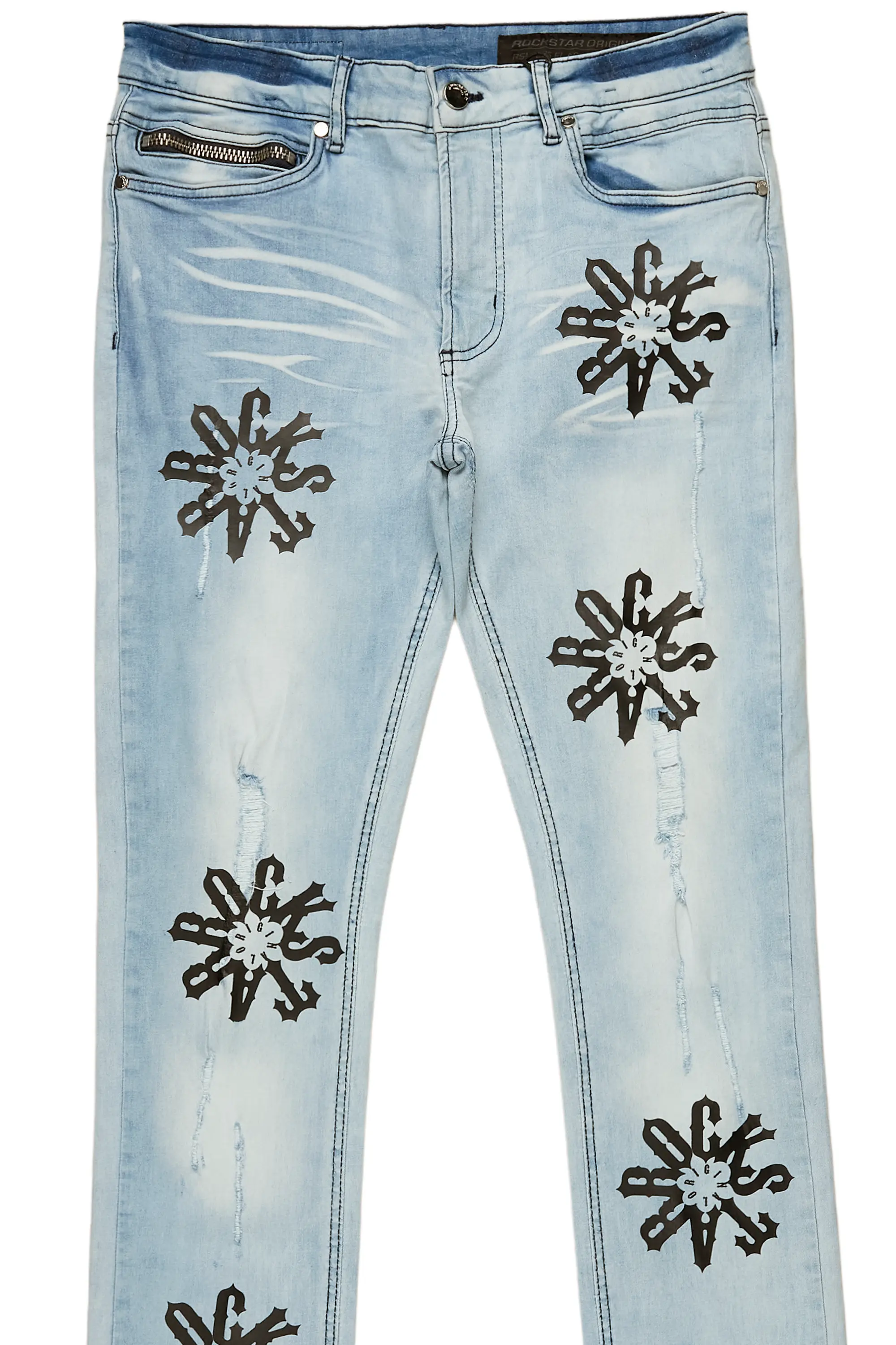 Neige Blue/ Black Graphic Stacked Flare Jean