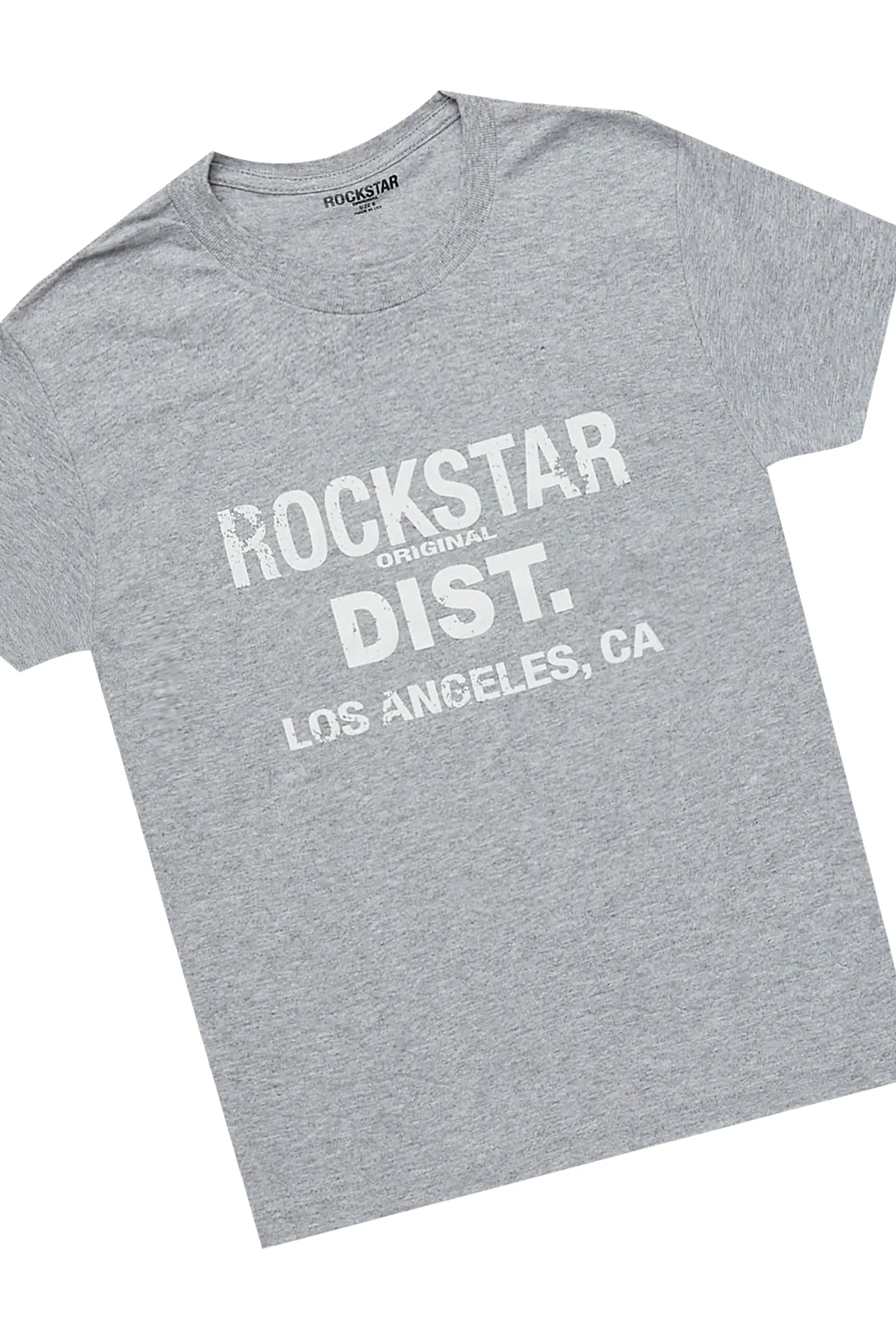 Boys Kyaire Grey/Tree Camo T-Shirt/Stacked Flare Jean Set