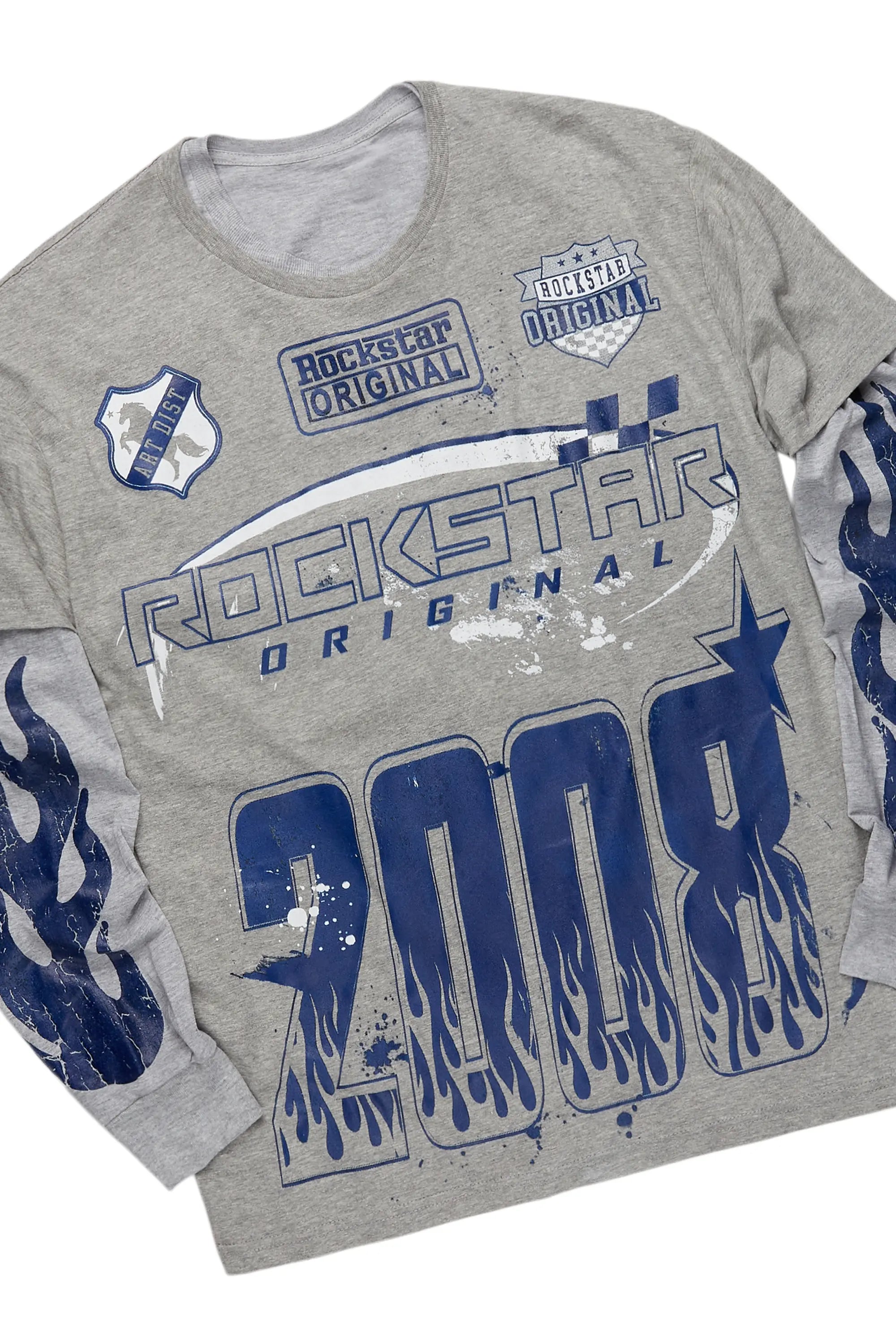 Amos Heather Grey Double Layer T-Shirt/Stacked Baggy Pant Set