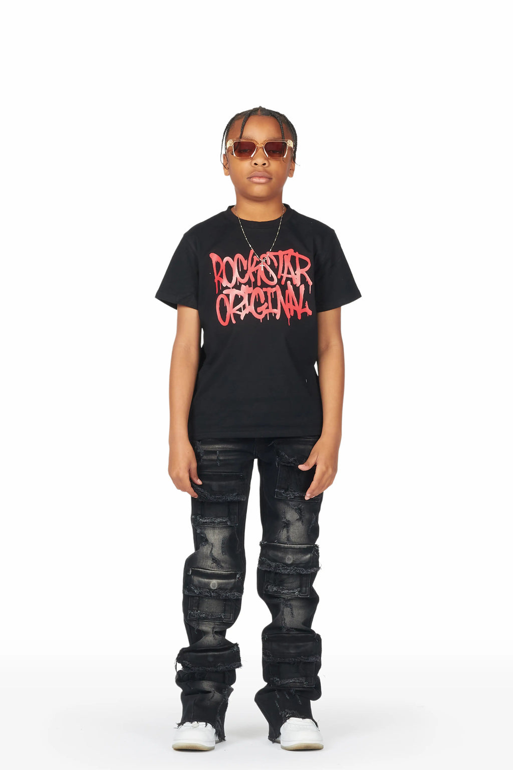 Boys Pooja Black Super Stacked Flare Jean